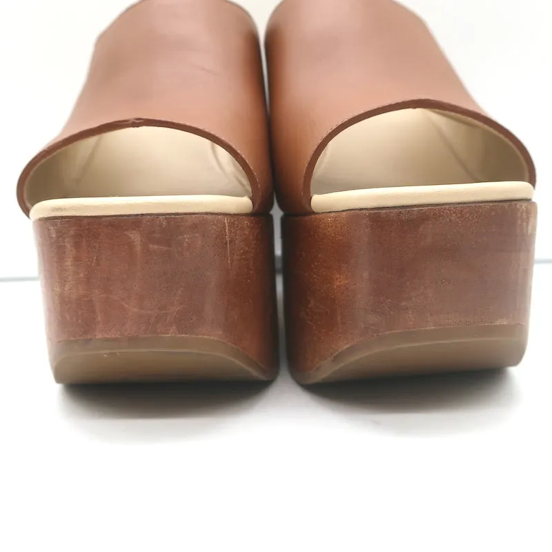 Dolce & Gabbana Brigitte Logo Wood Platform Wedge Sandals Brown Leather Size 36
