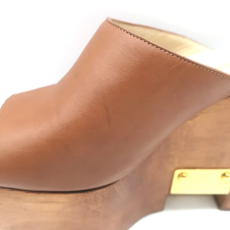 Dolce & Gabbana Brigitte Logo Wood Platform Wedge Sandals Brown Leather Size 36