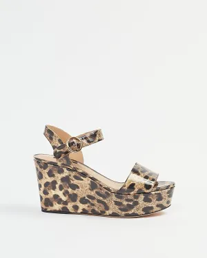 Dolce Gabbana Cheetah Print Patent Leather Strap Wedge Heels - 39