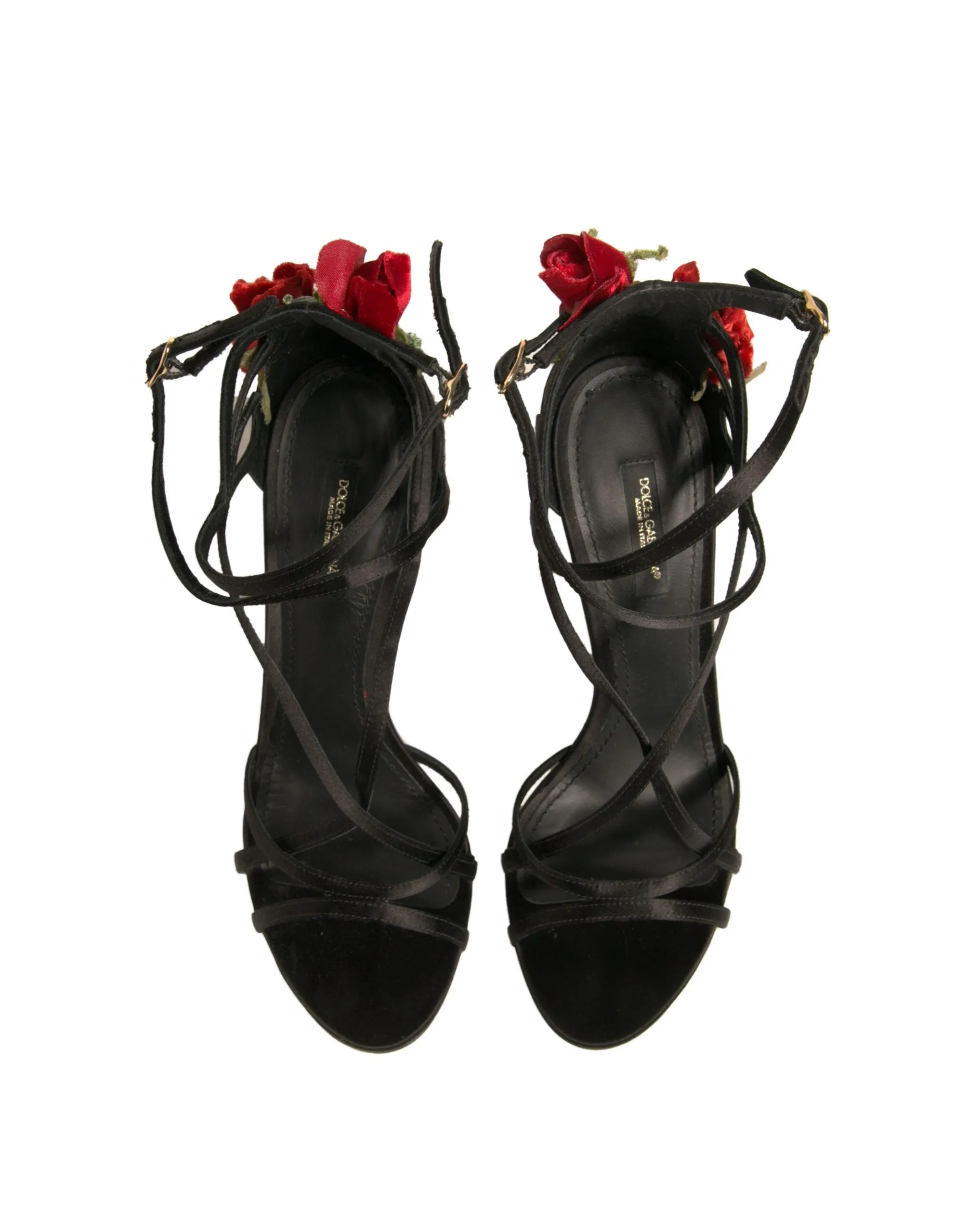 Dolce&Gabbana Women Black Sandals Viscose Floral High Heel Strappy Shoes EUR 38