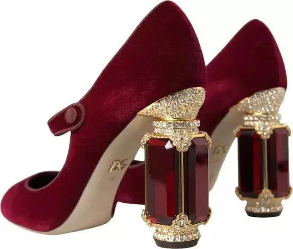 Dolce&Gabbana Women Bordeaux Pumps Cotton Blend Solid Mary Jane Heel Shoes EU 40
