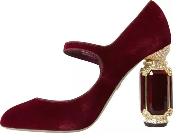 Dolce&Gabbana Women Bordeaux Pumps Cotton Blend Solid Mary Jane Heel Shoes EU 40