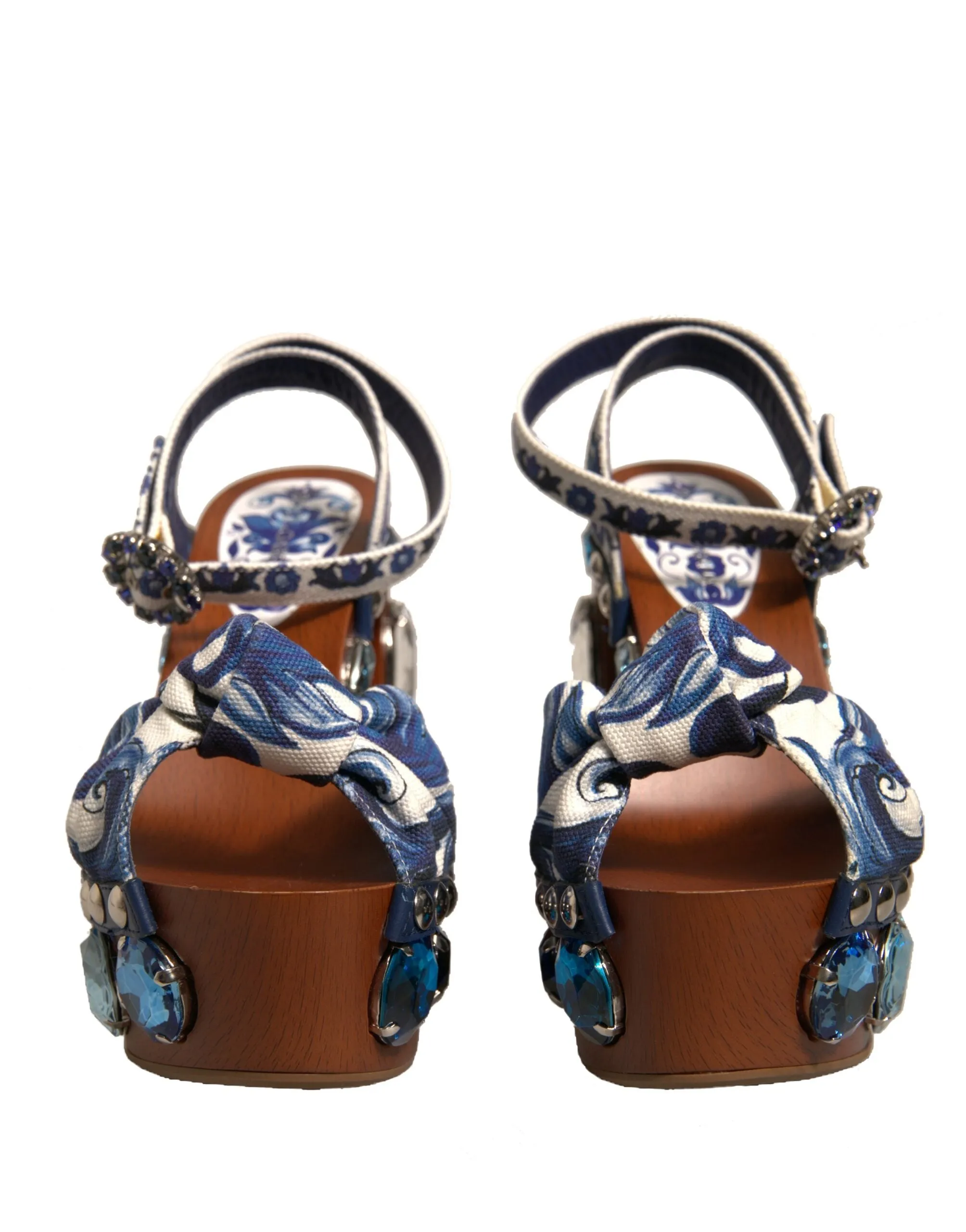 Dolce&Gabbana Women Brown Sandals Leather Majolica Print Ankle Strap Shoes EU 36