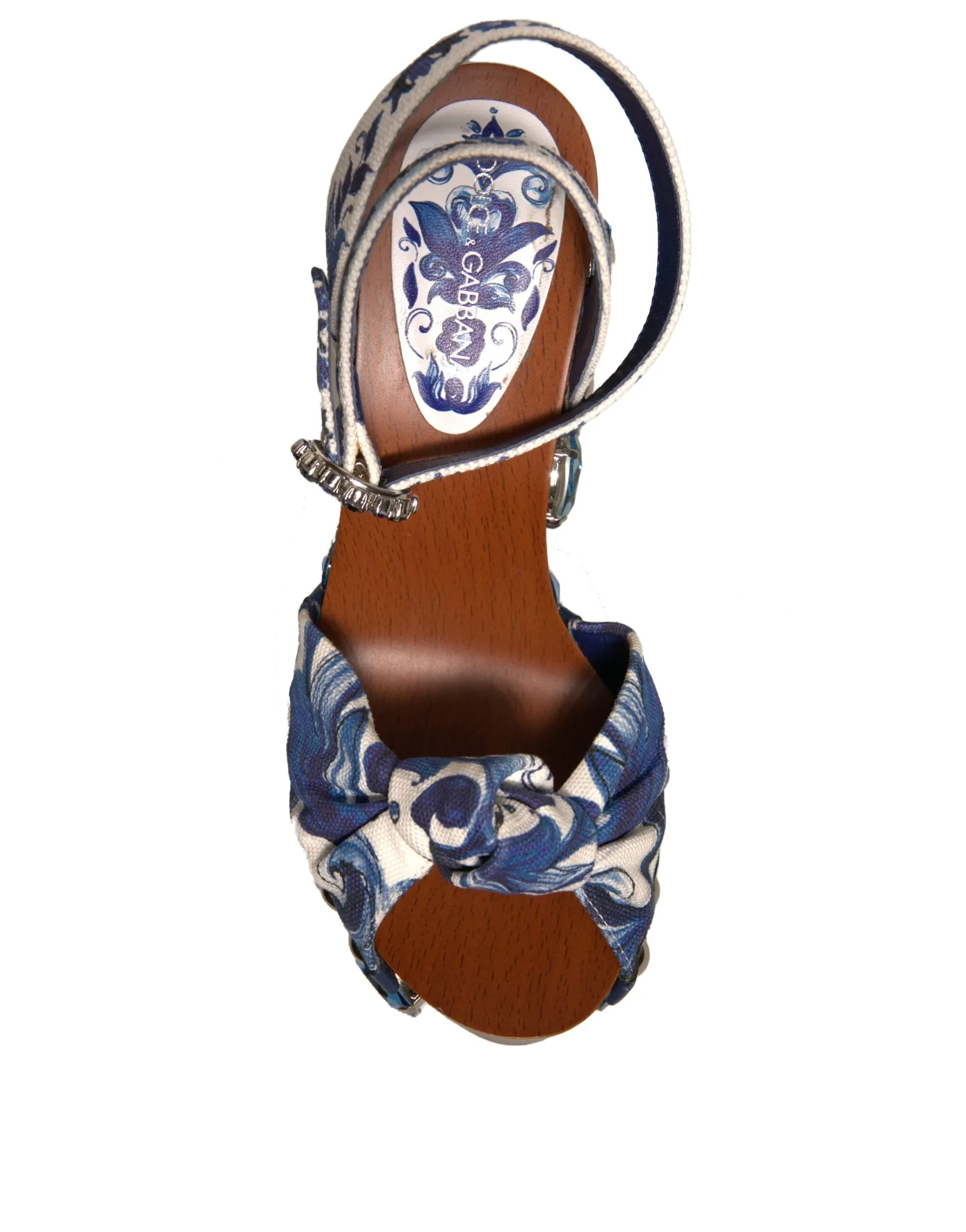 Dolce&Gabbana Women Brown Sandals Leather Majolica Print Ankle Strap Shoes EU 36