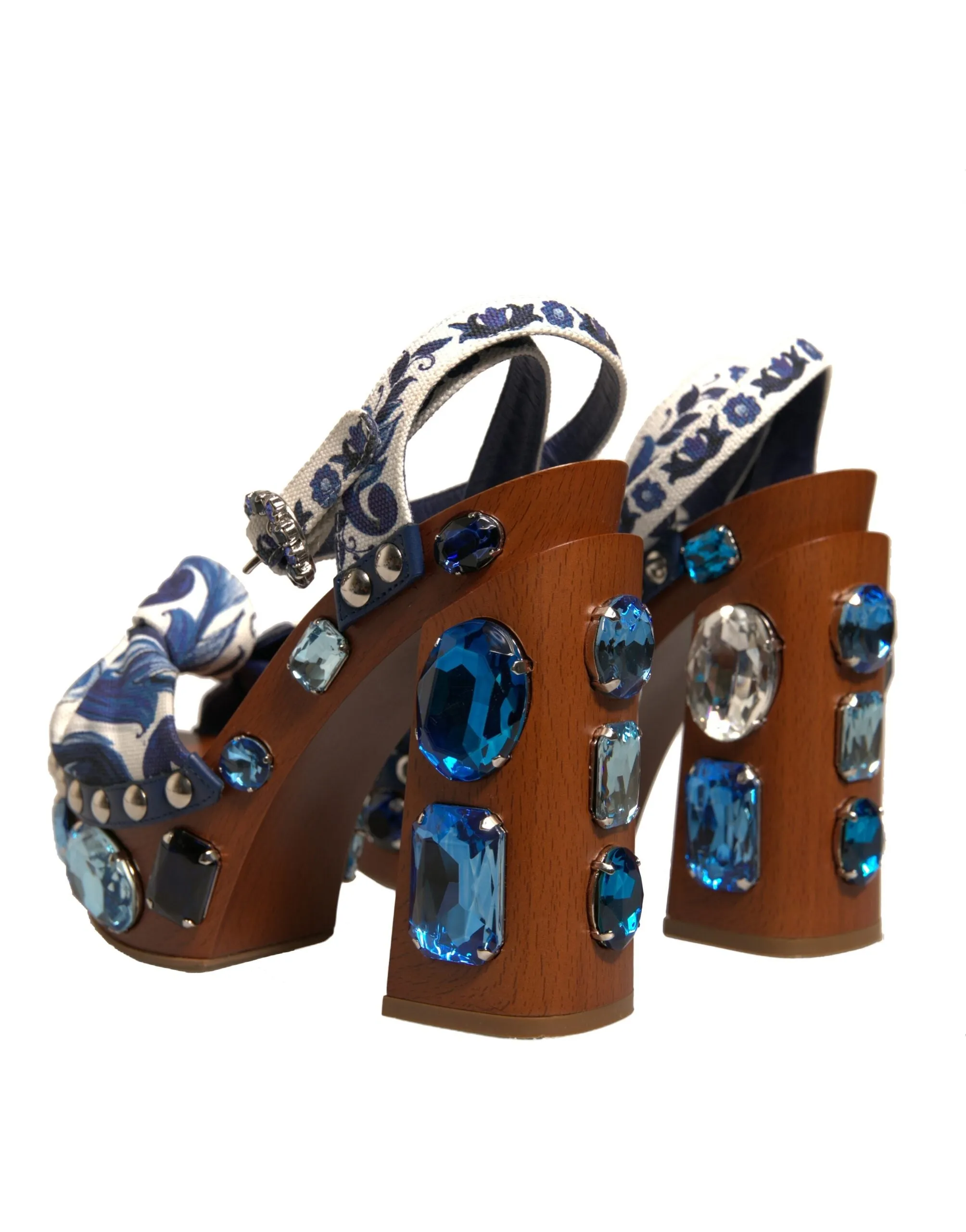 Dolce&Gabbana Women Brown Sandals Leather Majolica Print Ankle Strap Shoes EU 36