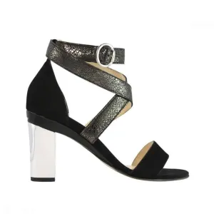 Dominy Black Strappy Sandal in Black Nubuck