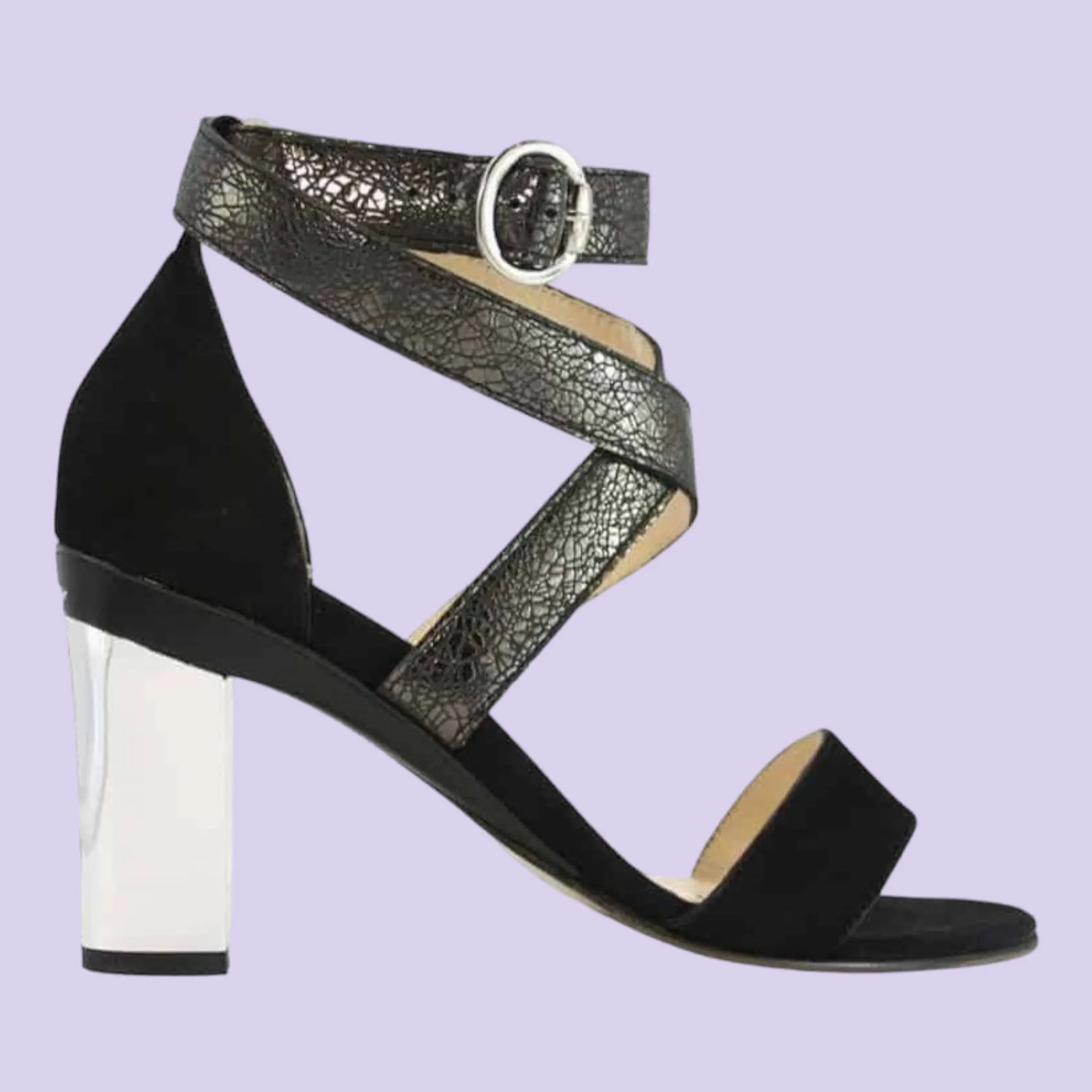 Dominy Black Strappy Sandal in Black Nubuck