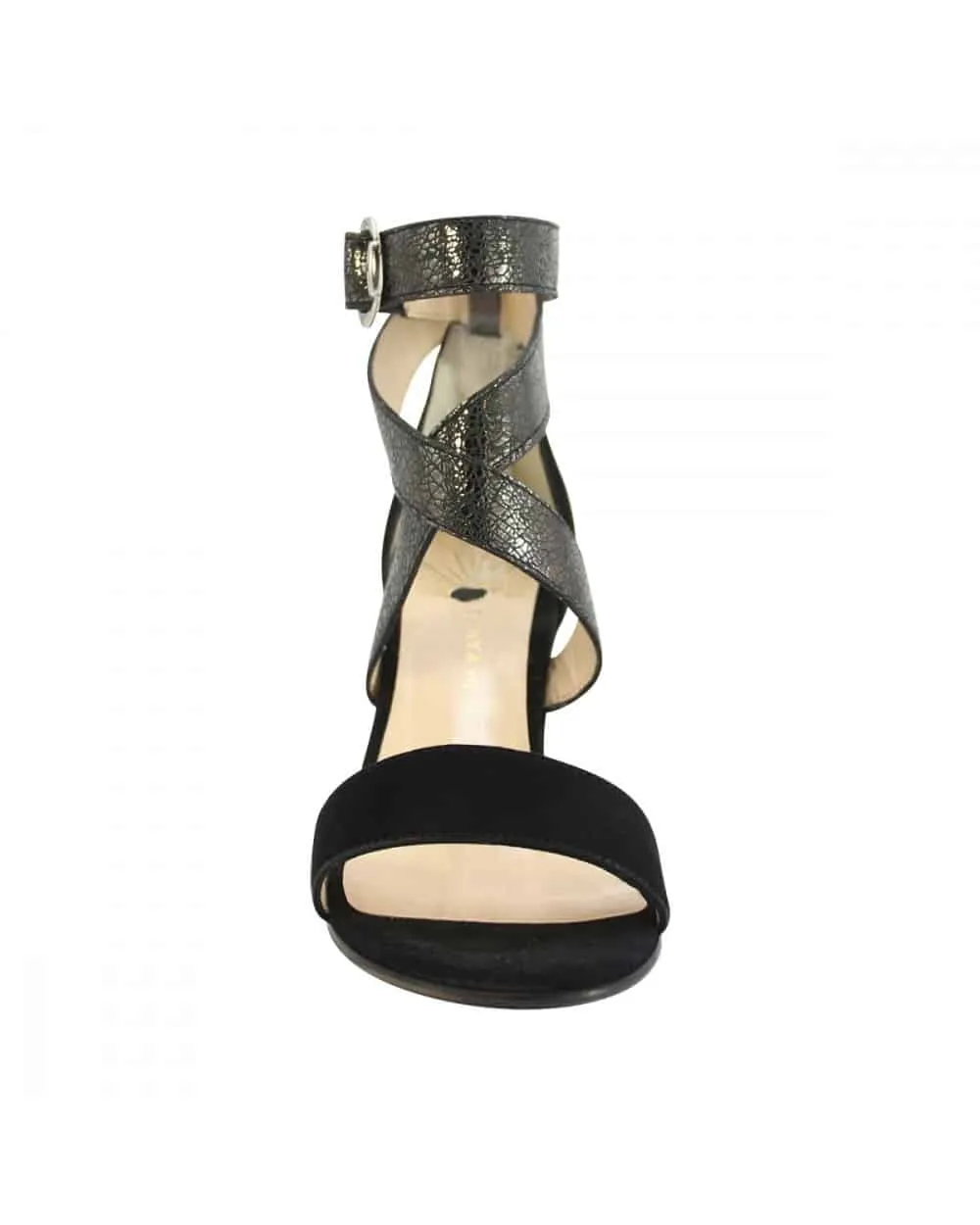 Dominy Black Strappy Sandal in Black Nubuck