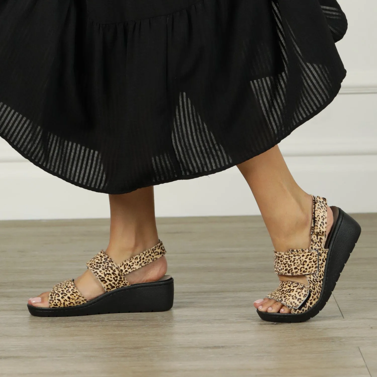 Double Band Wedge Slingback Sandal with Removable Footbed in Cheetah Print - 12533