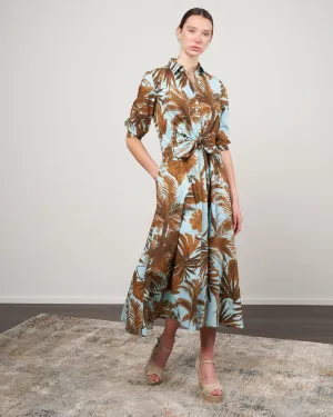 dralla tie front dress - blue cotton palm print