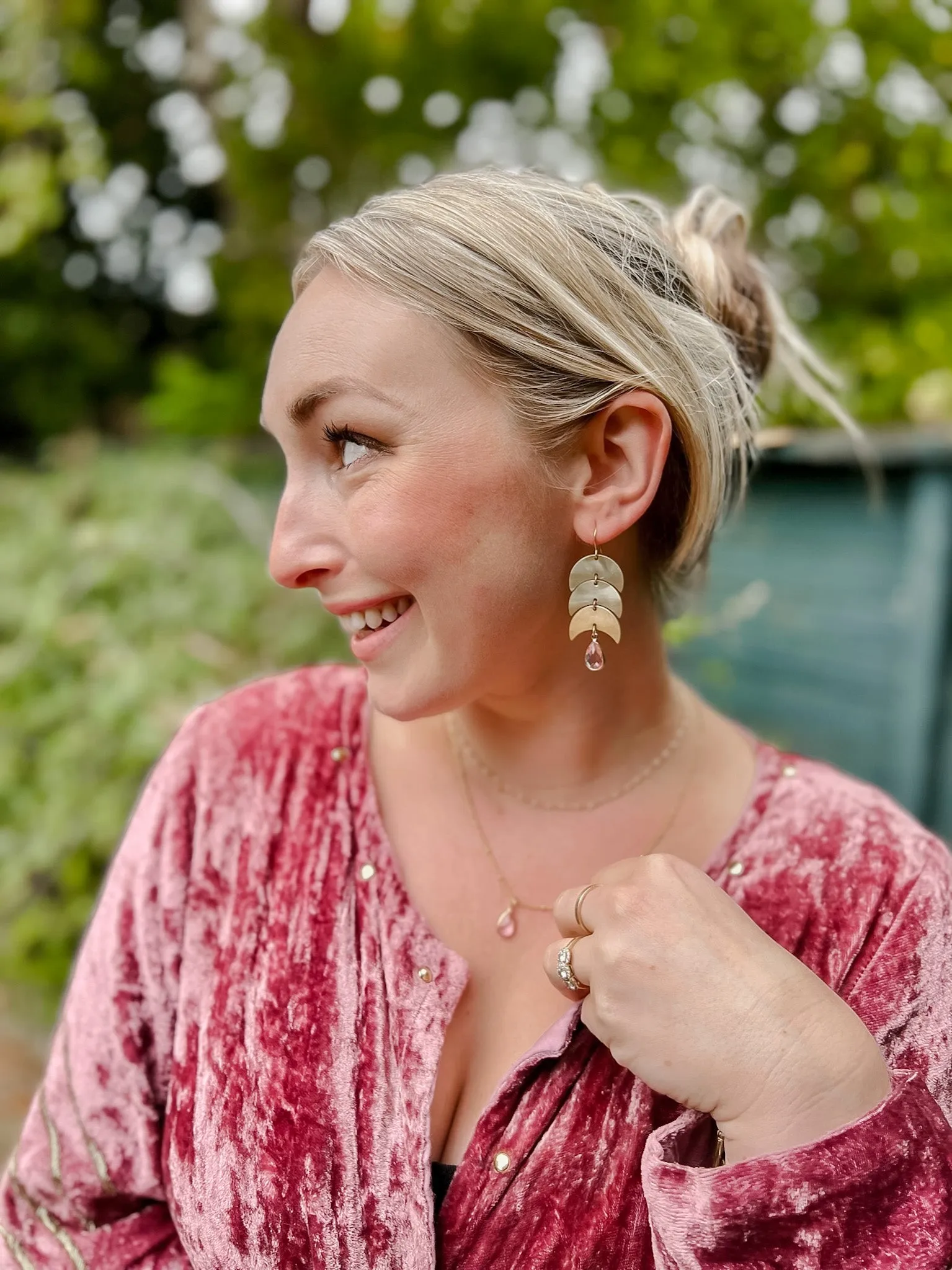 Dusty Rose Pink Moon Earrings