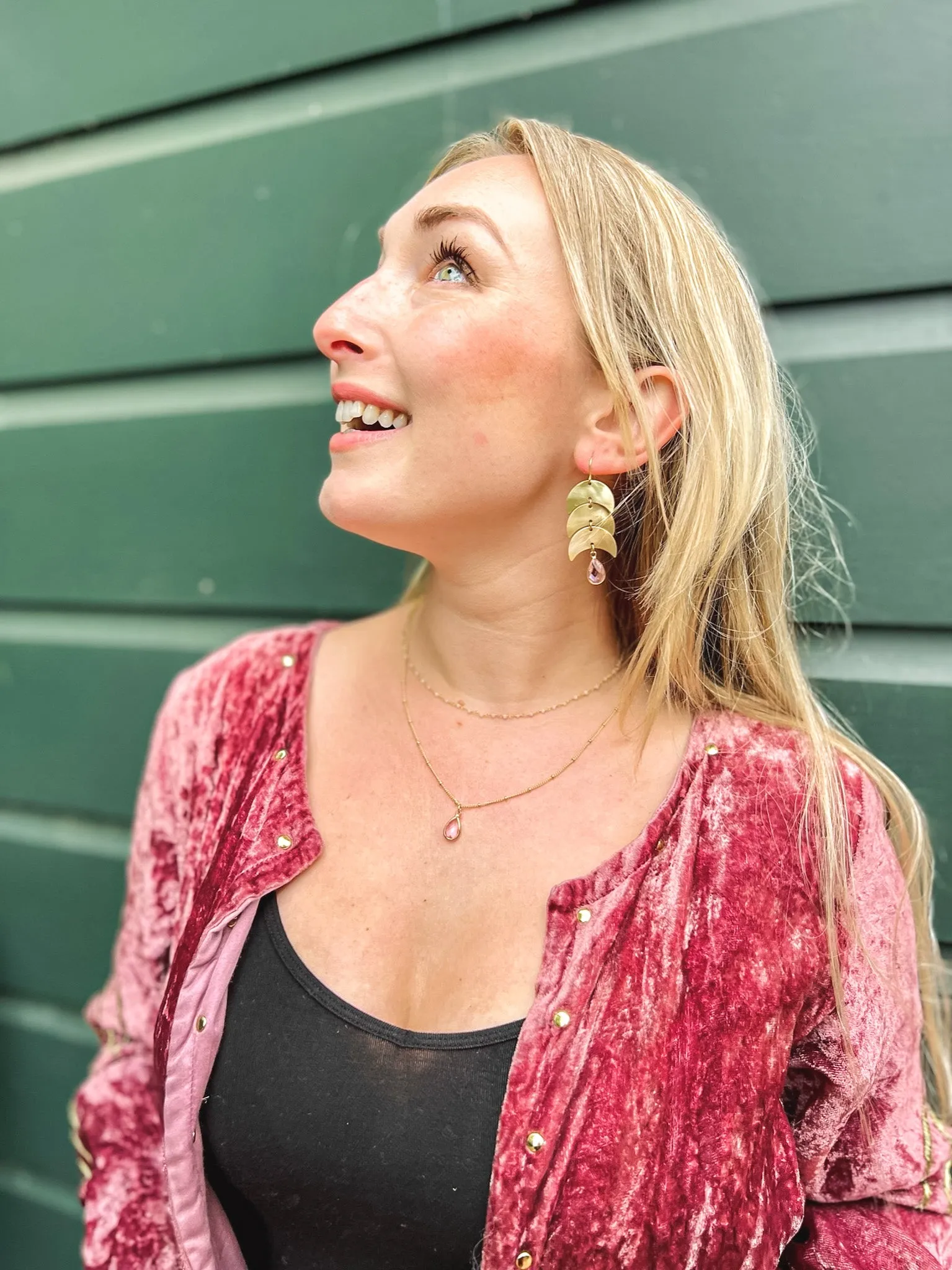 Dusty Rose Pink Moon Earrings