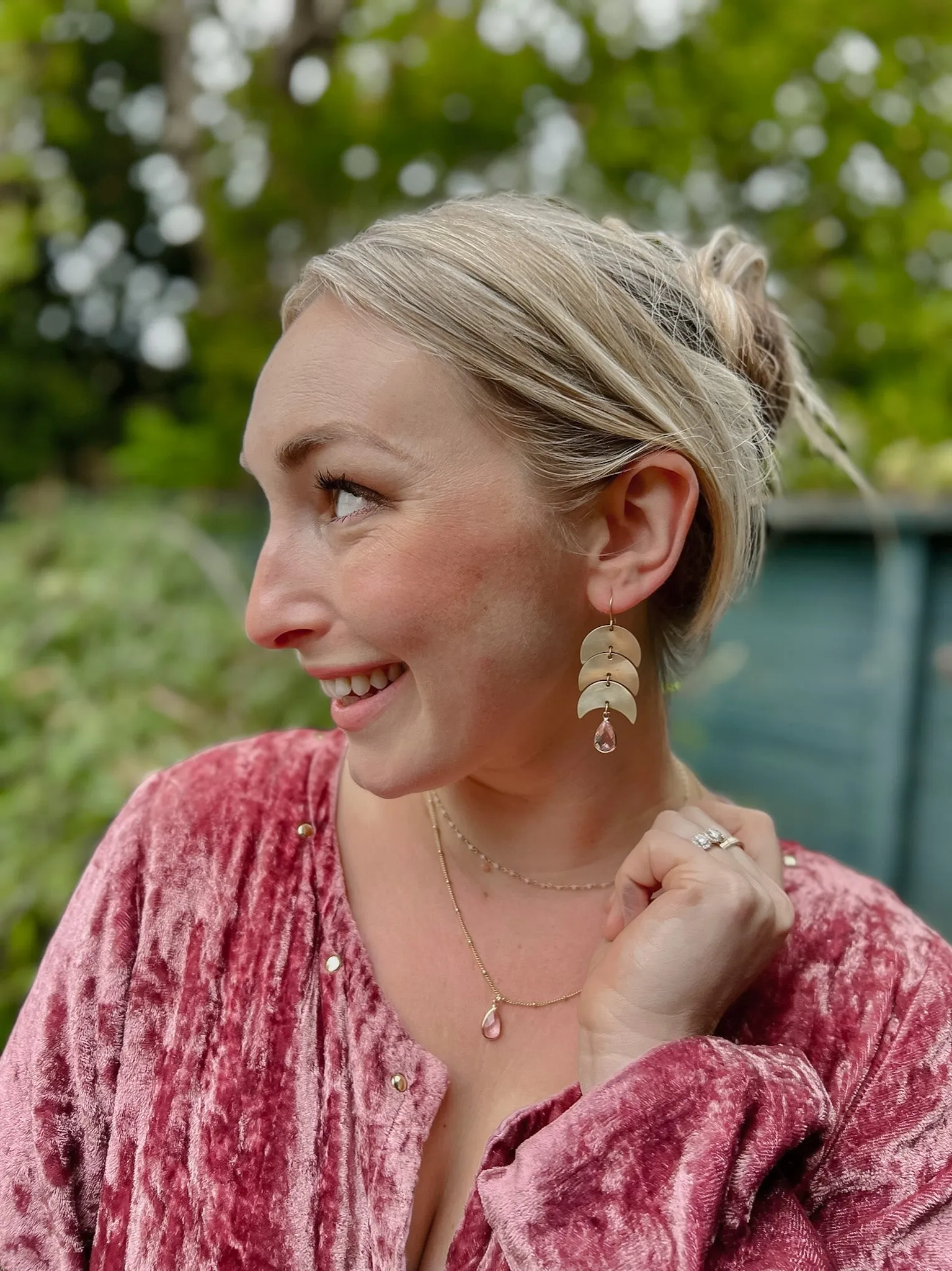 Dusty Rose Pink Moon Earrings