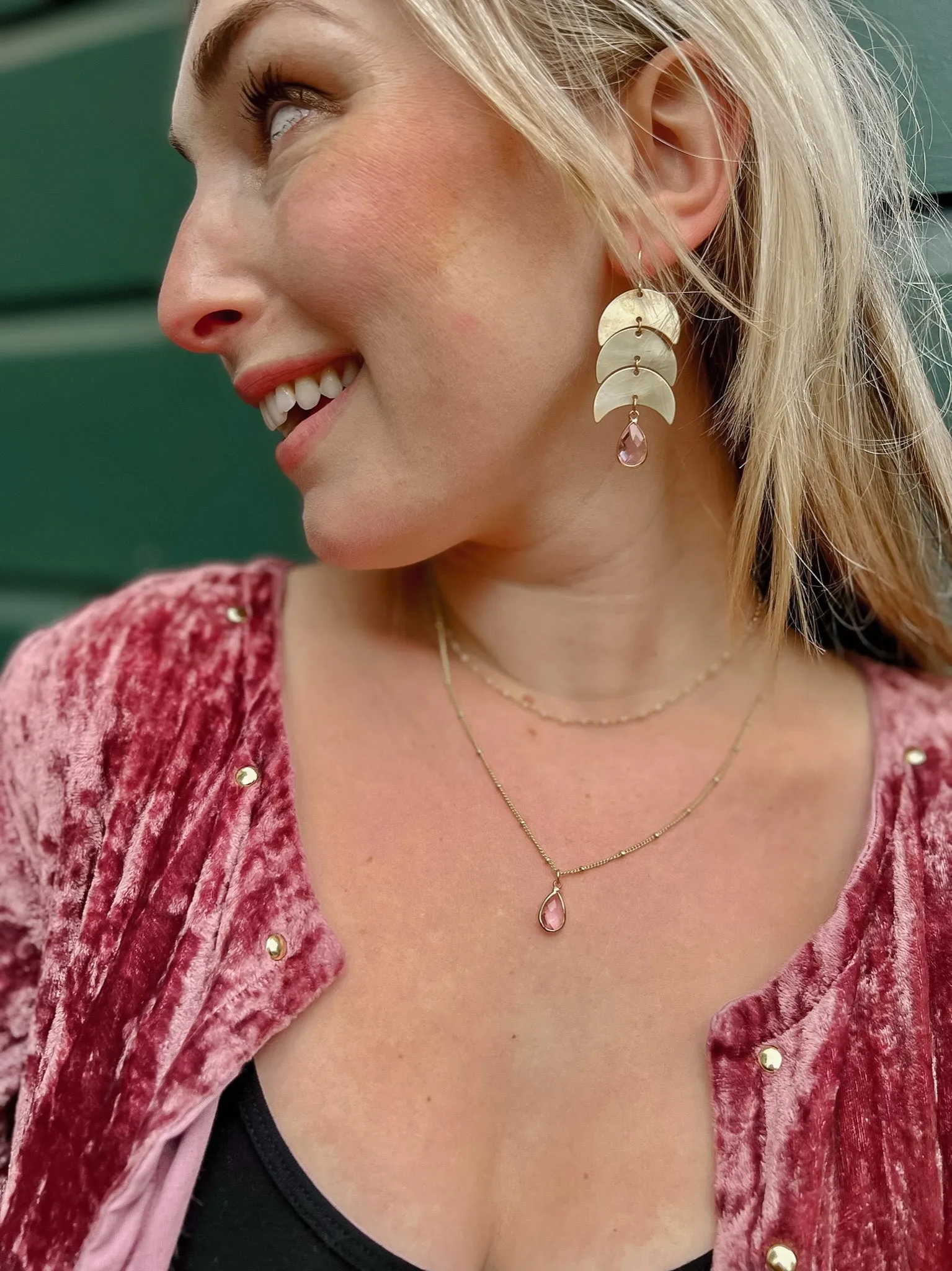 Dusty Rose Pink Moon Earrings