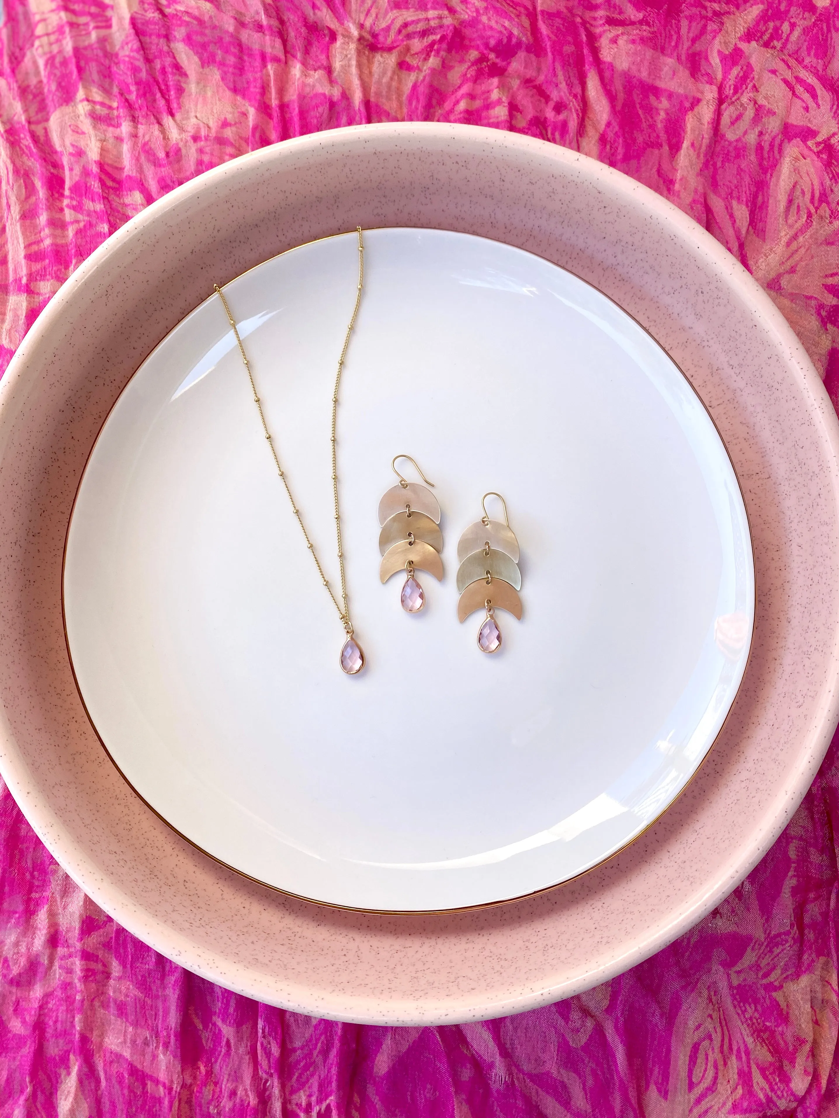 Dusty Rose Pink Moon Earrings