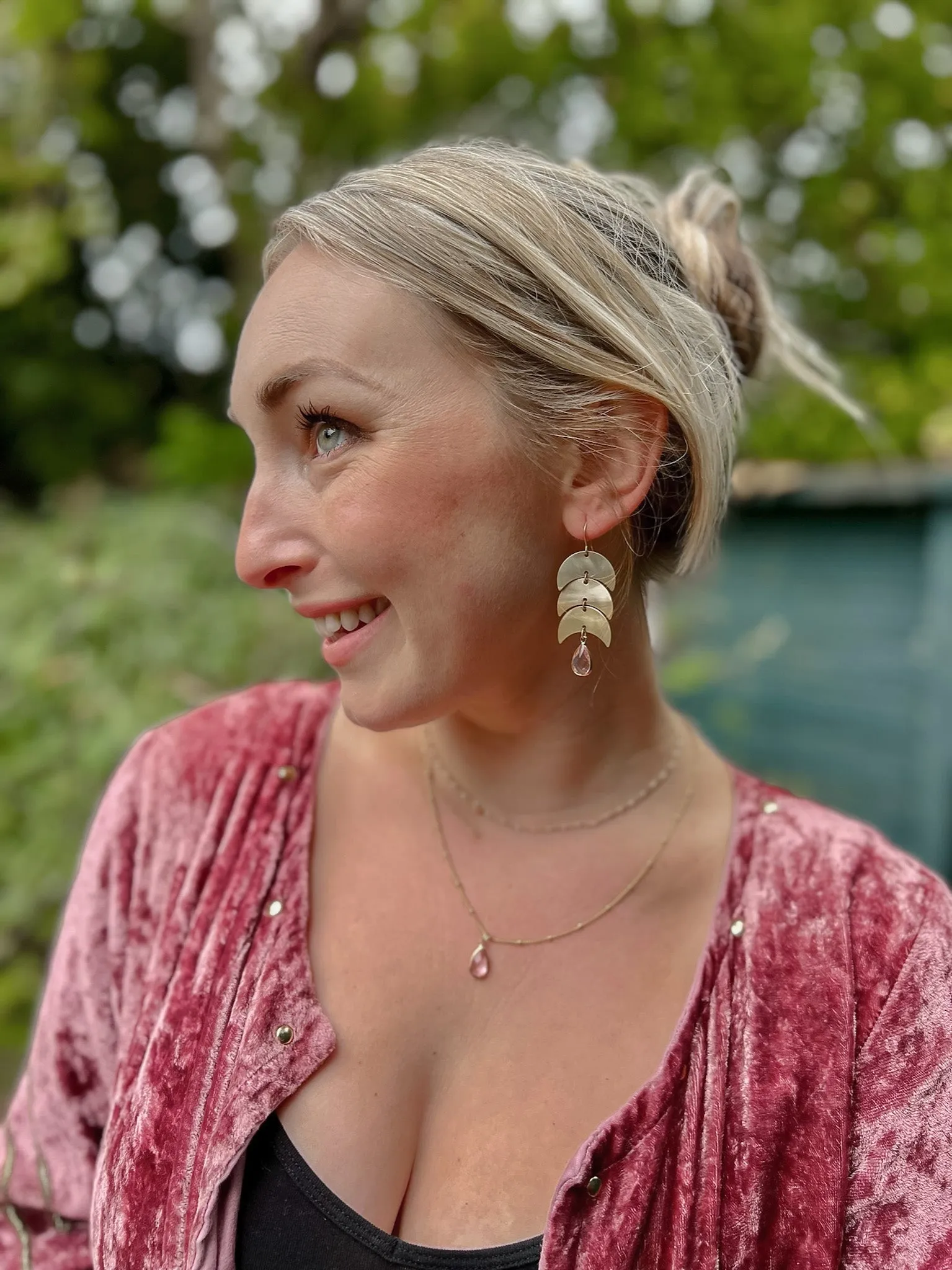 Dusty Rose Pink Moon Earrings