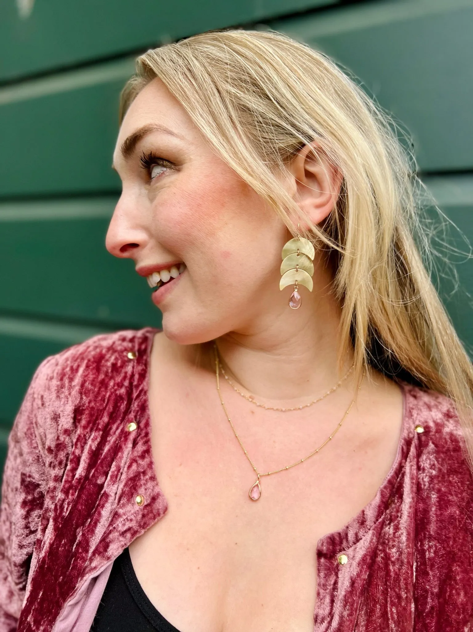 Dusty Rose Pink Moon Earrings