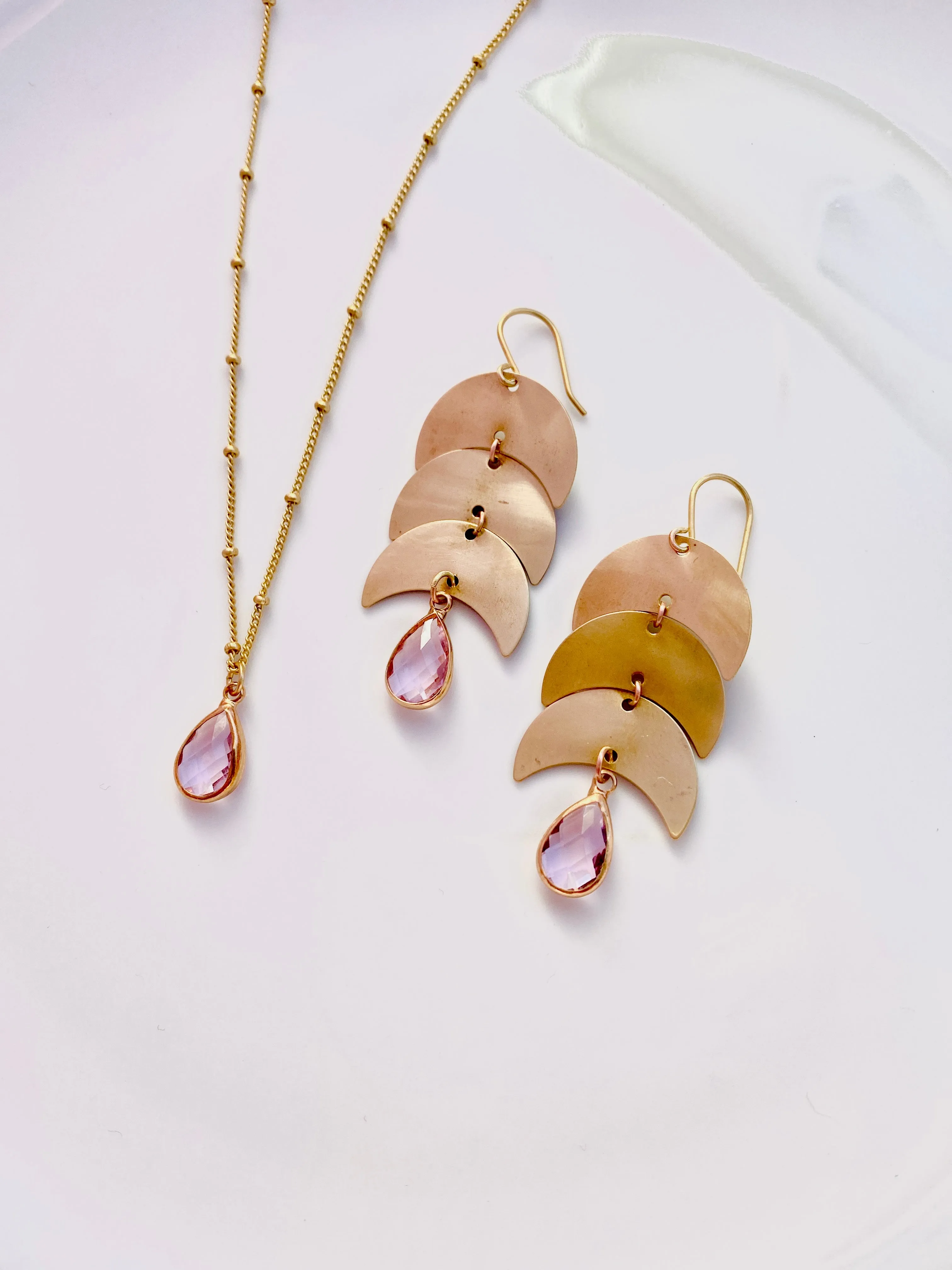 Dusty Rose Pink Moon Earrings