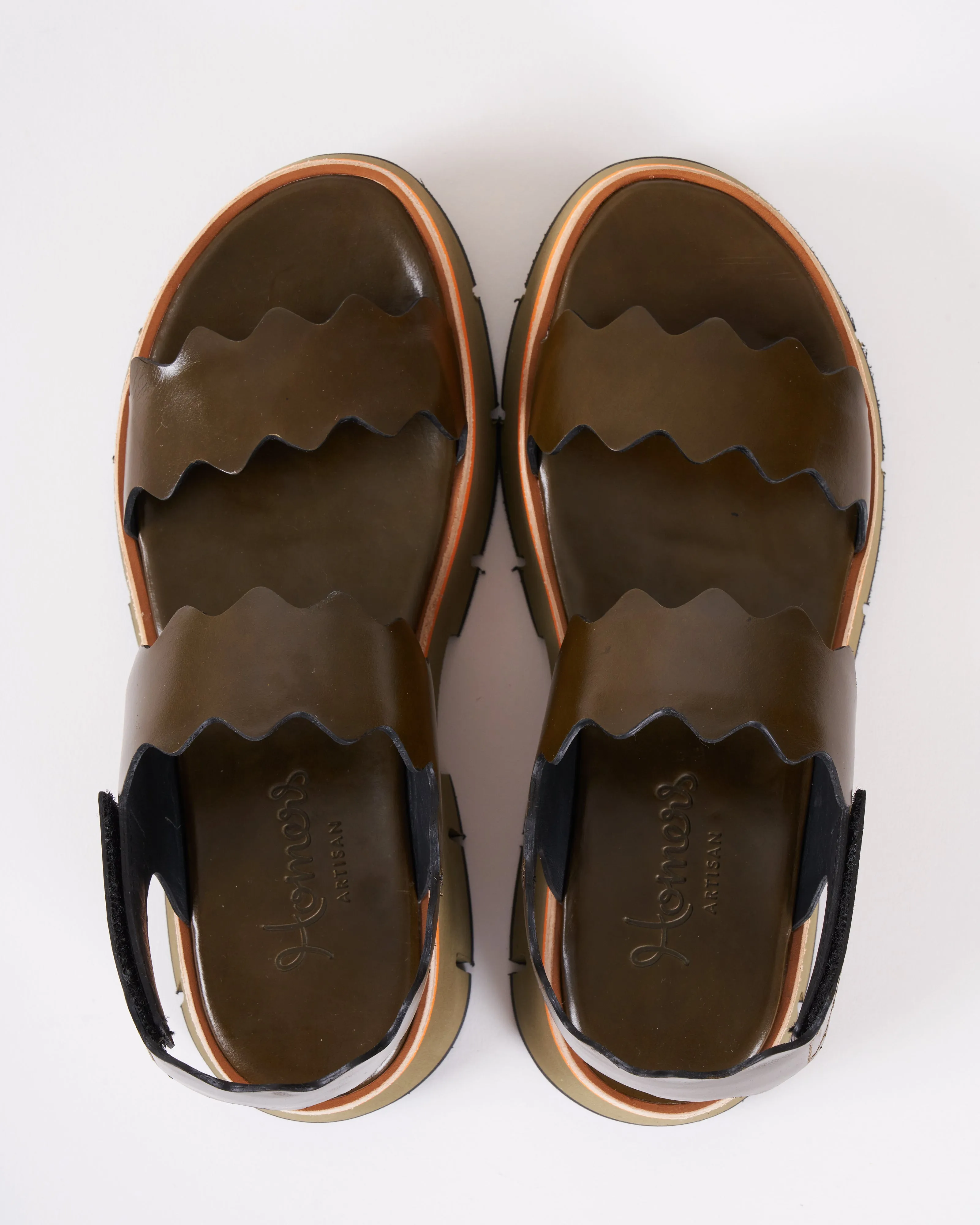 duyba two strap platform sandal - green leather
