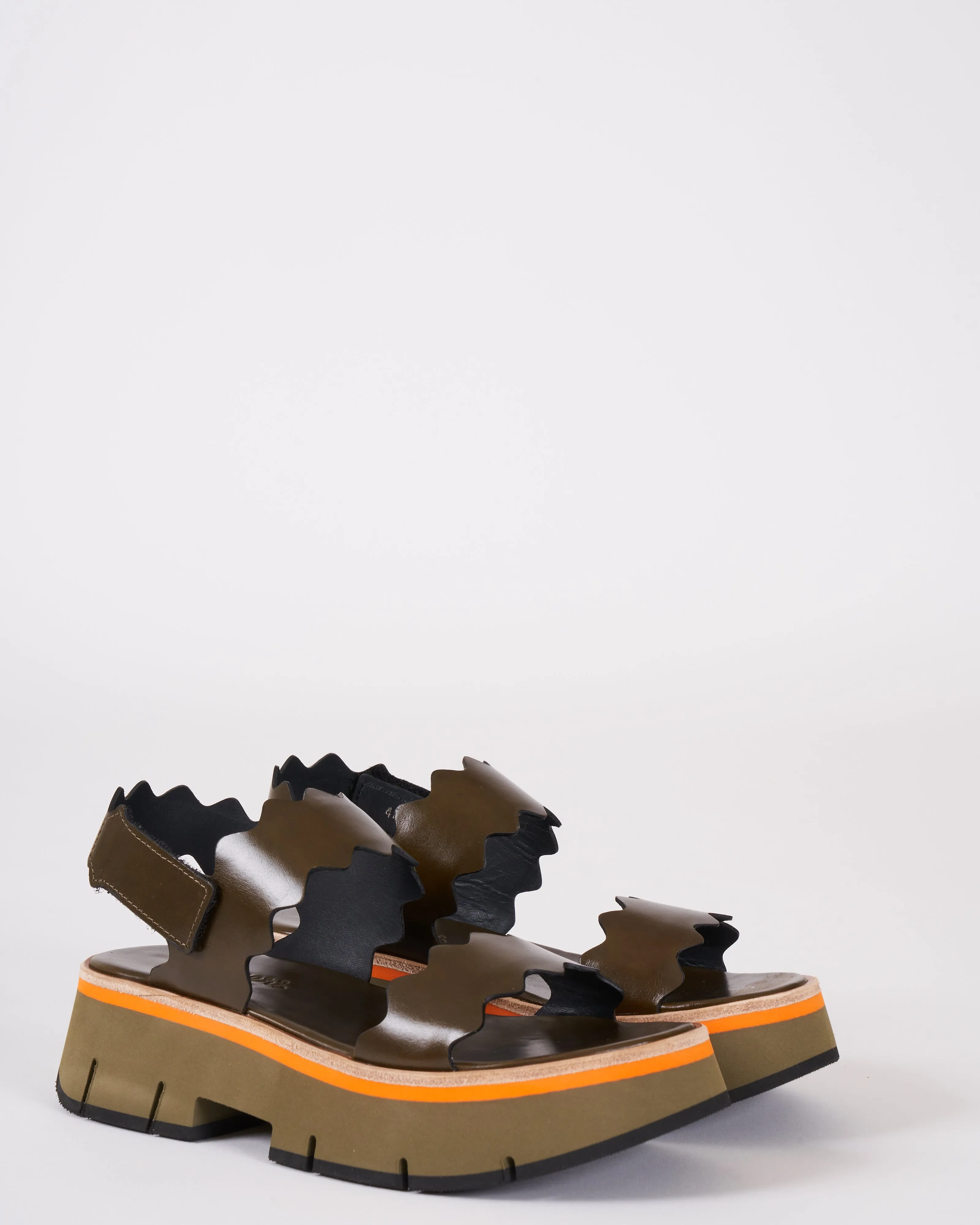 duyba two strap platform sandal - green leather