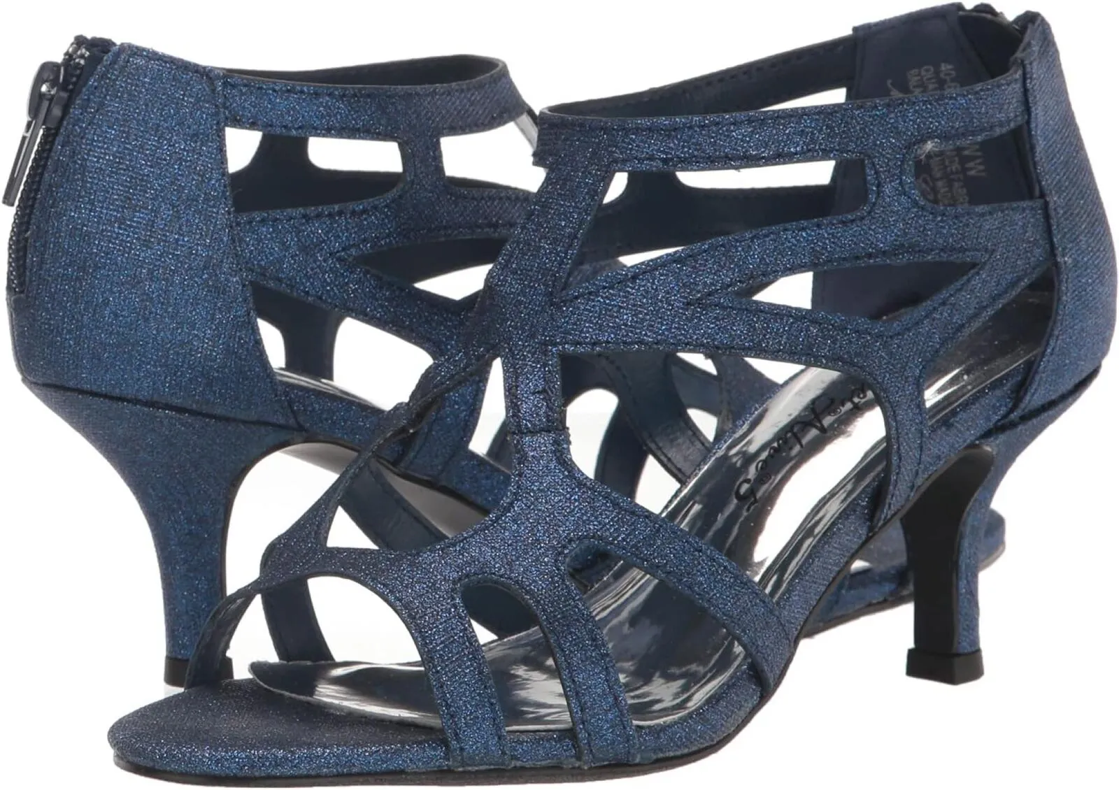 Easy Street Women's Flattery Heeled Glitter Heeled Sandal Navy Glitter Blue 6.5W