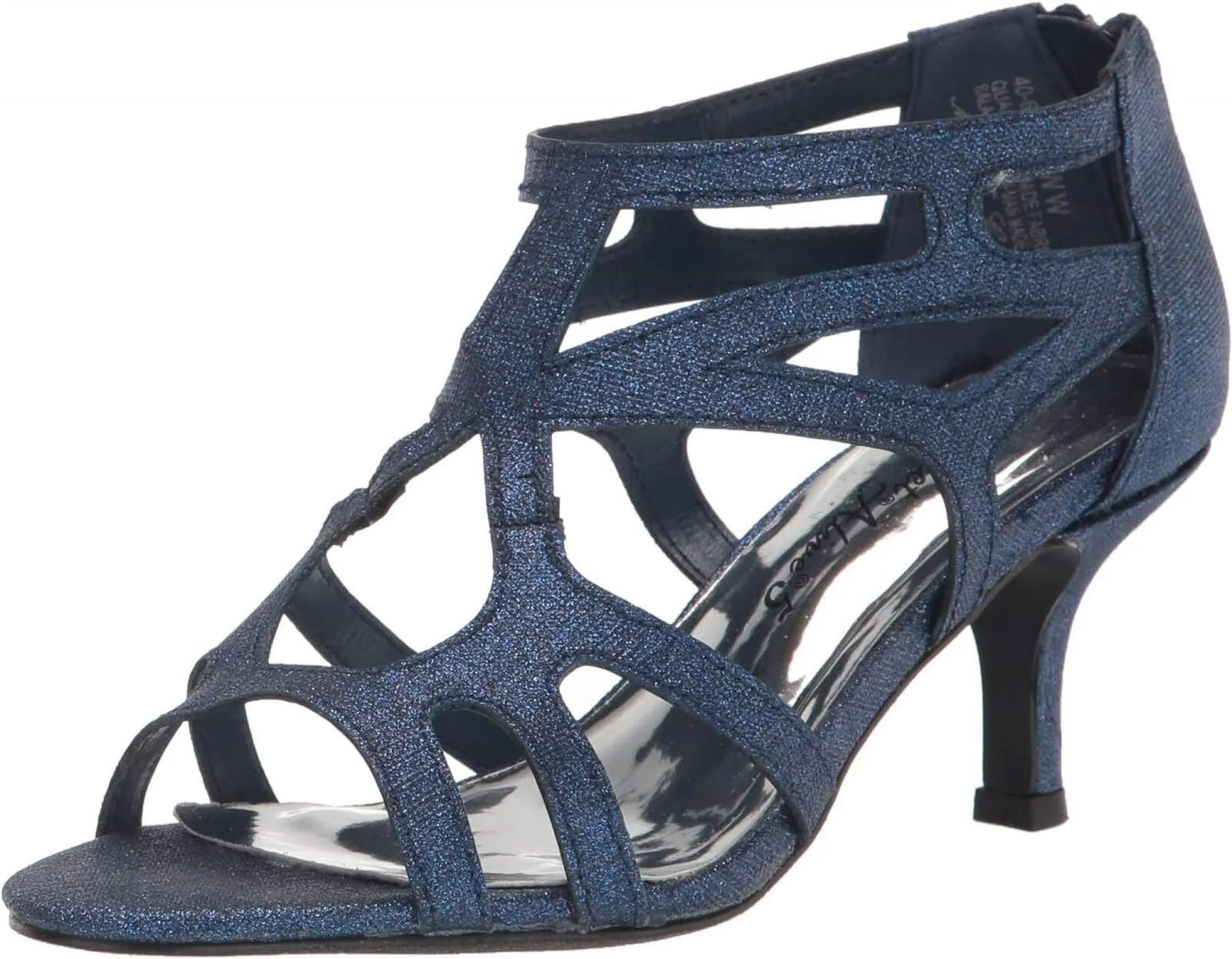 Easy Street Women's Flattery Heeled Glitter Heeled Sandal Navy Glitter Blue 6.5W