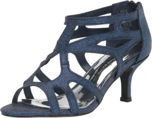 Easy Street Women's Flattery Heeled Glitter Heeled Sandal Navy Glitter Blue 6.5W