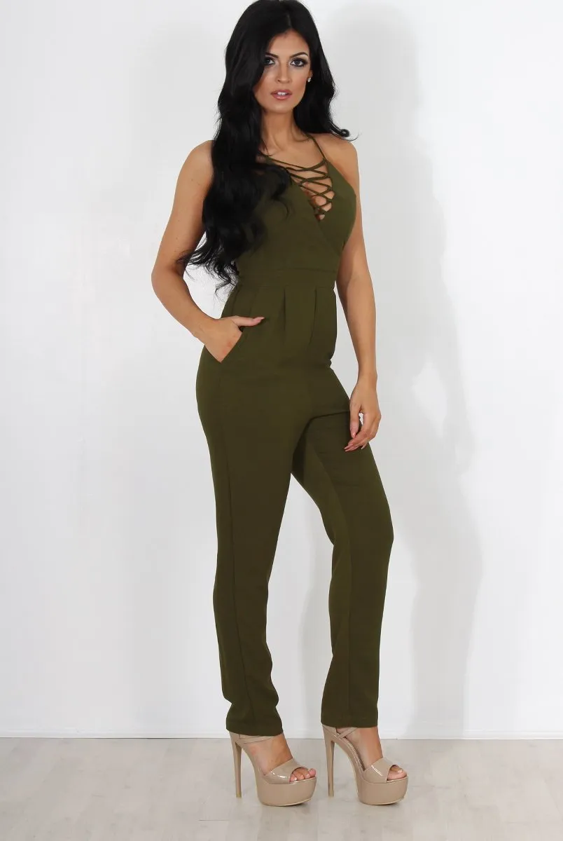 Eilysh Khaki Lace Up Jumpsuit