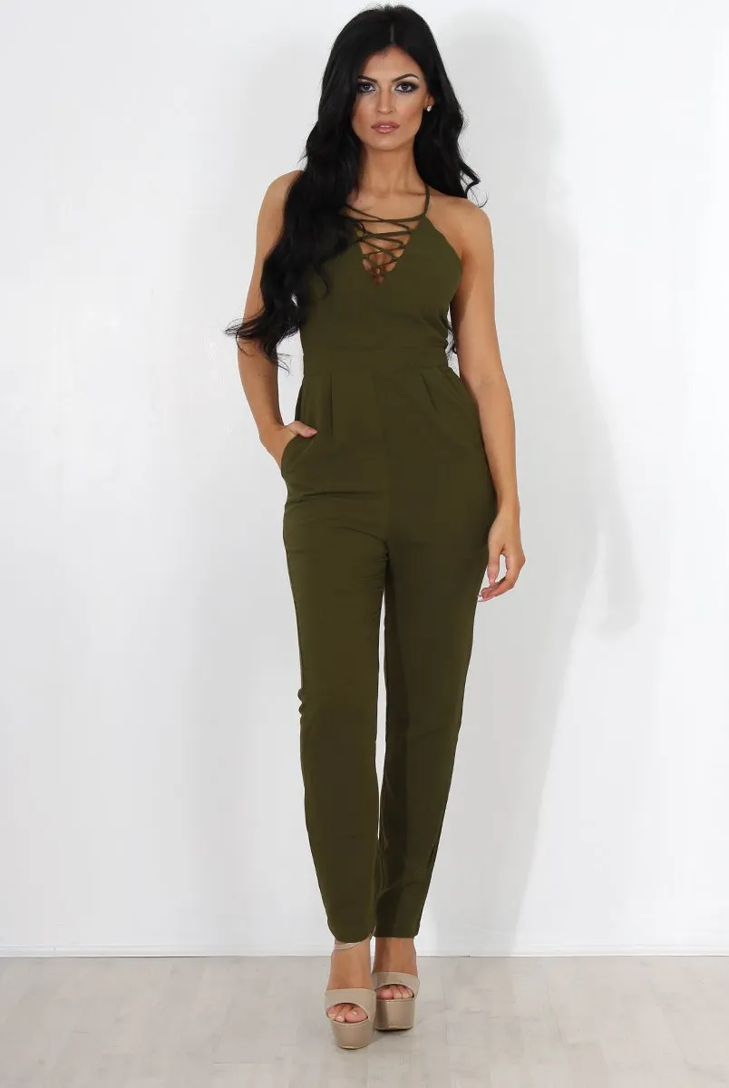 Eilysh Khaki Lace Up Jumpsuit