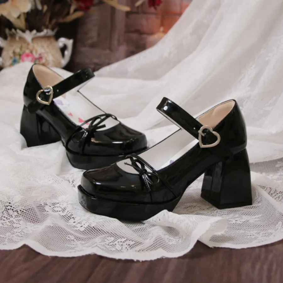Elegant Square Toe Chunky High Heel Lolita Shoes S22459
