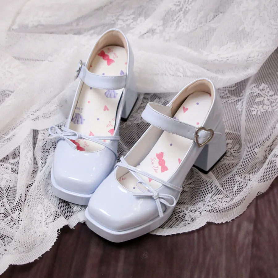 Elegant Square Toe Chunky High Heel Lolita Shoes S22459