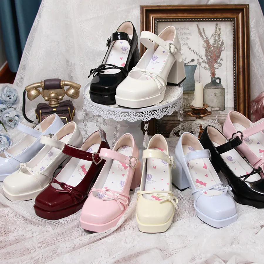 Elegant Square Toe Chunky High Heel Lolita Shoes S22459
