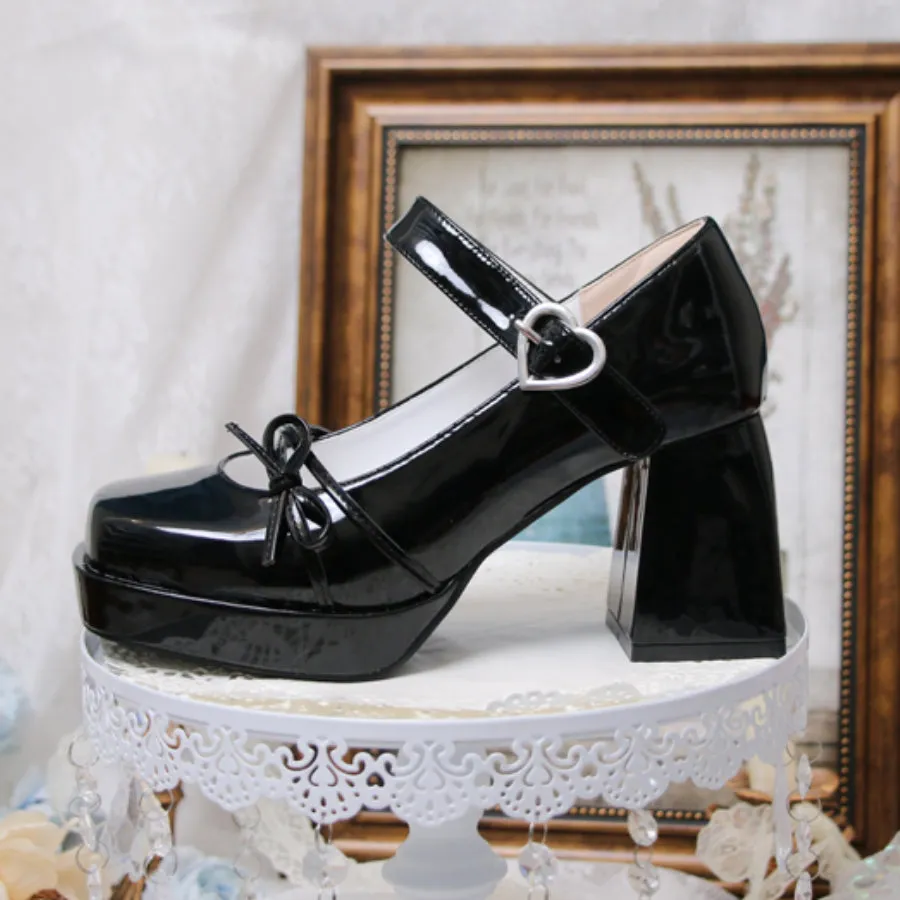 Elegant Square Toe Chunky High Heel Lolita Shoes S22459