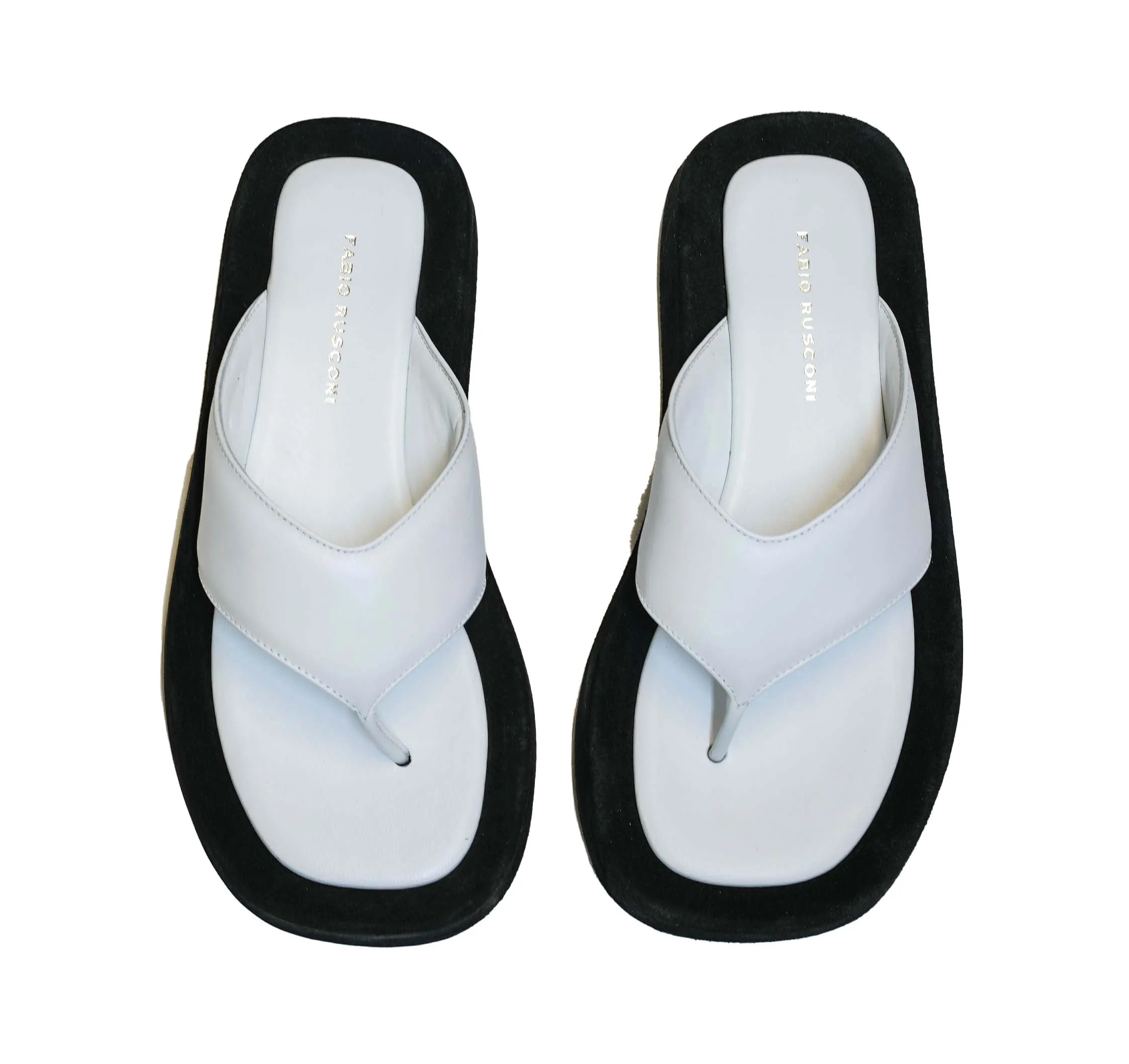 Fabio Rusconi Women's White Leather & Suede Flat Slip On Sandal Gina