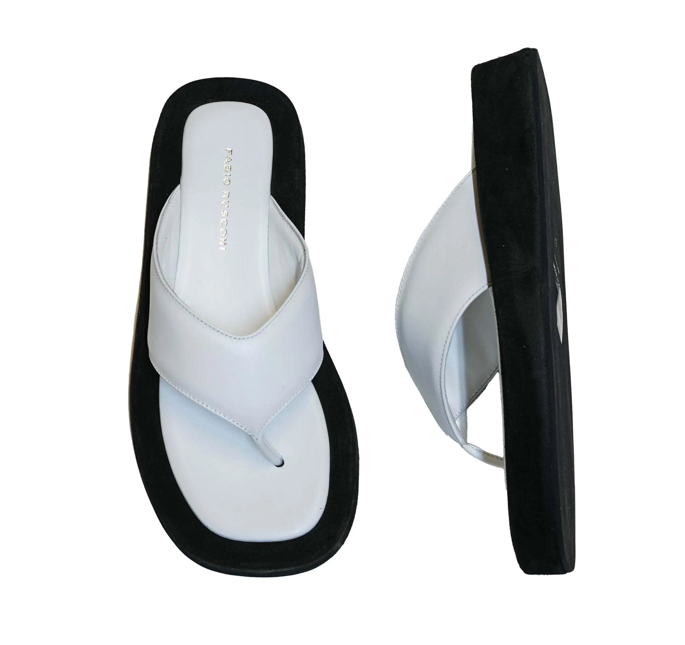 Fabio Rusconi Women's White Leather & Suede Flat Slip On Sandal Gina