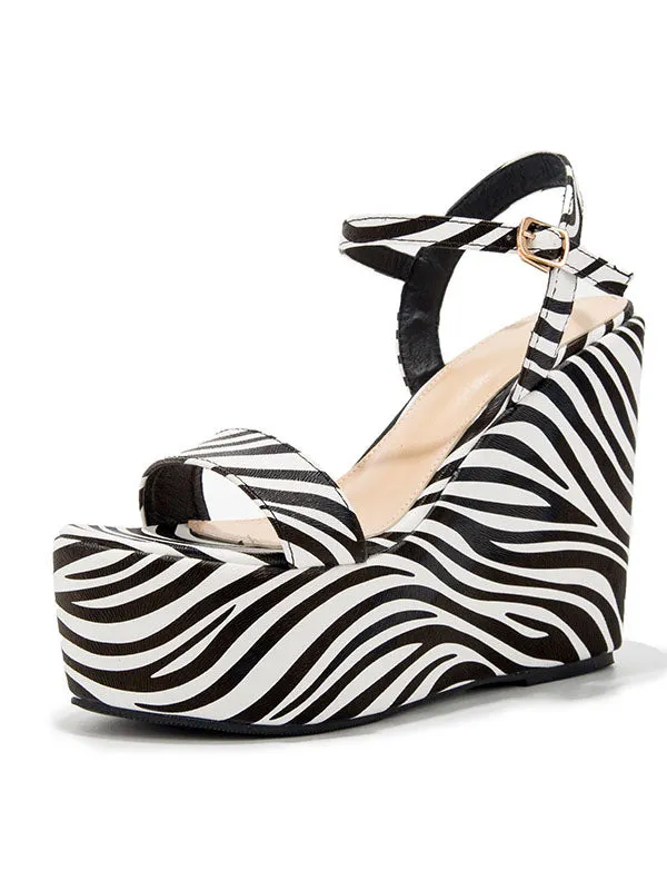Fashion Open Toe Sandals Women's Summer Casual One-Piece Buckle with Muffin Thick-soled Wedge Sandals