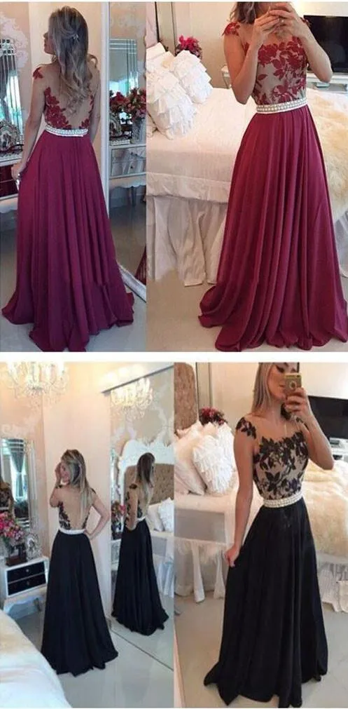 Fashion Red Chiffon A-line Floor Length Prom Dresses, Party Dresses, MP354