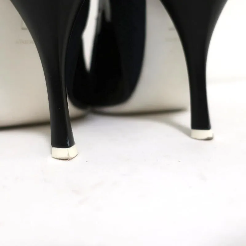 Fendi Booties Dark Denim & Black Patent Leather Size 36 Peep-Toe Heel