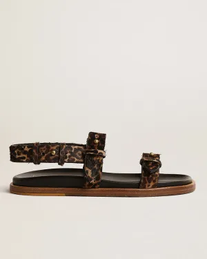 flat sandal leopard horsy - beige brown leopard