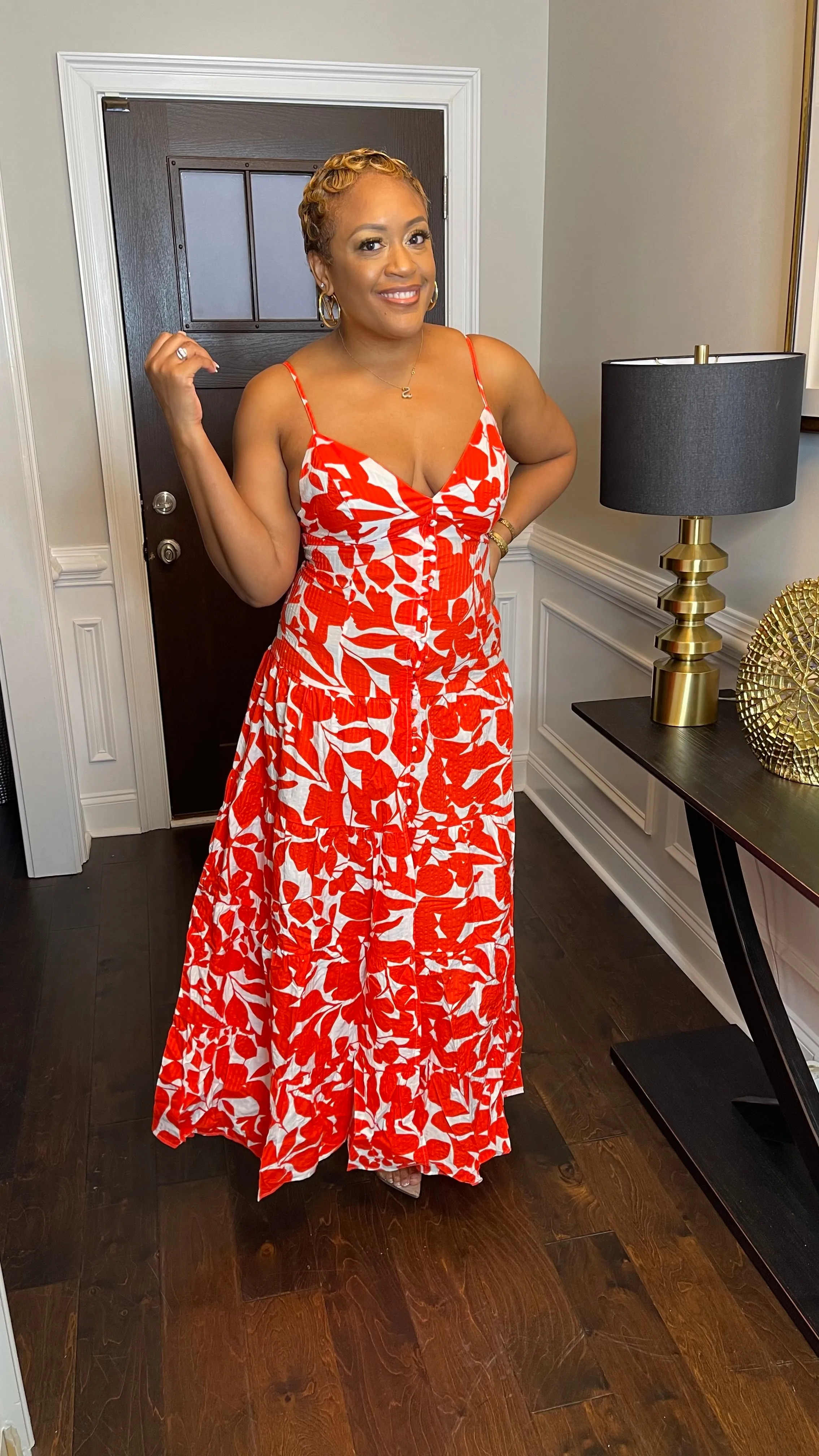 Floral Print Maxi Dress - Orange