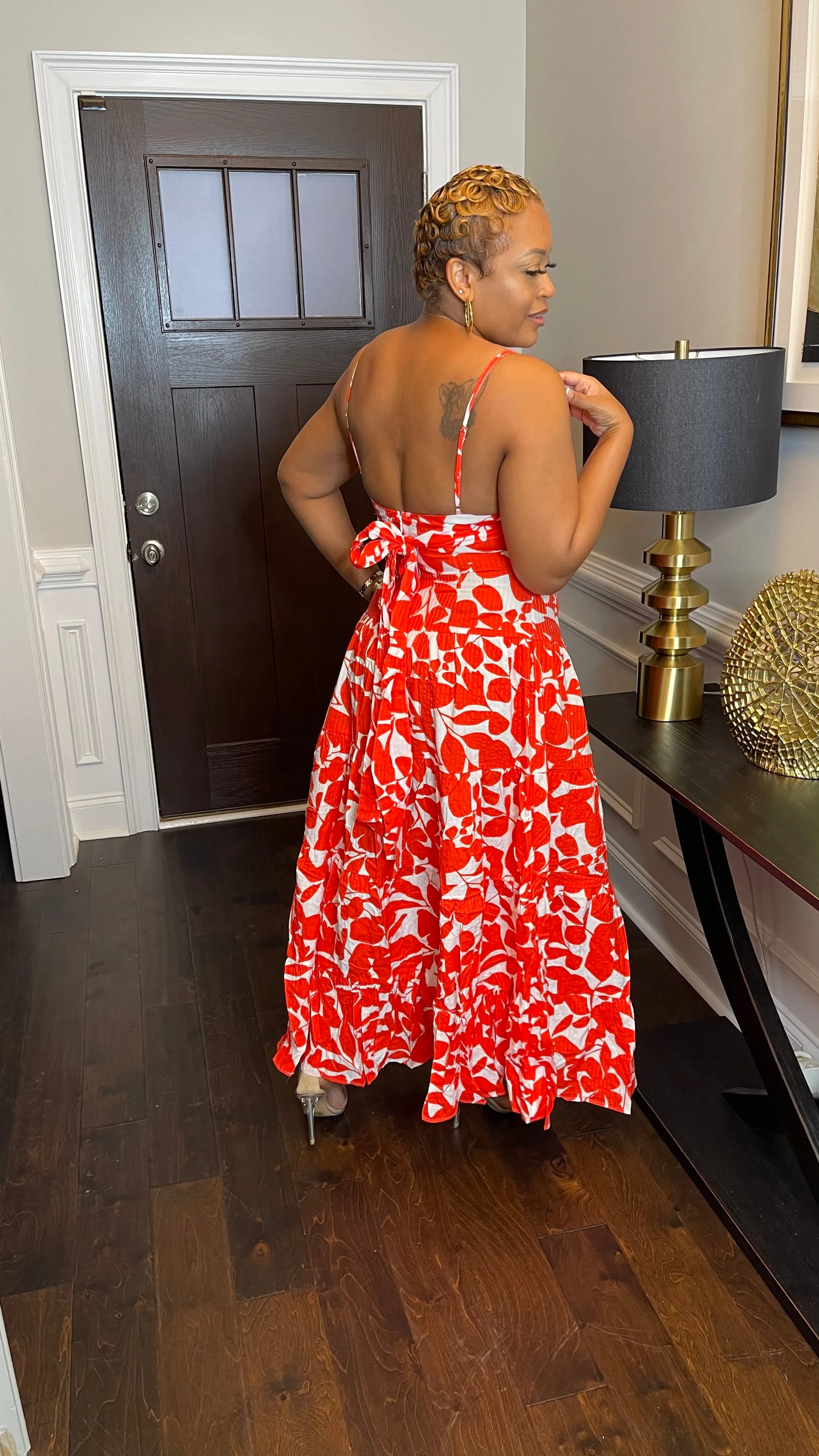 Floral Print Maxi Dress - Orange