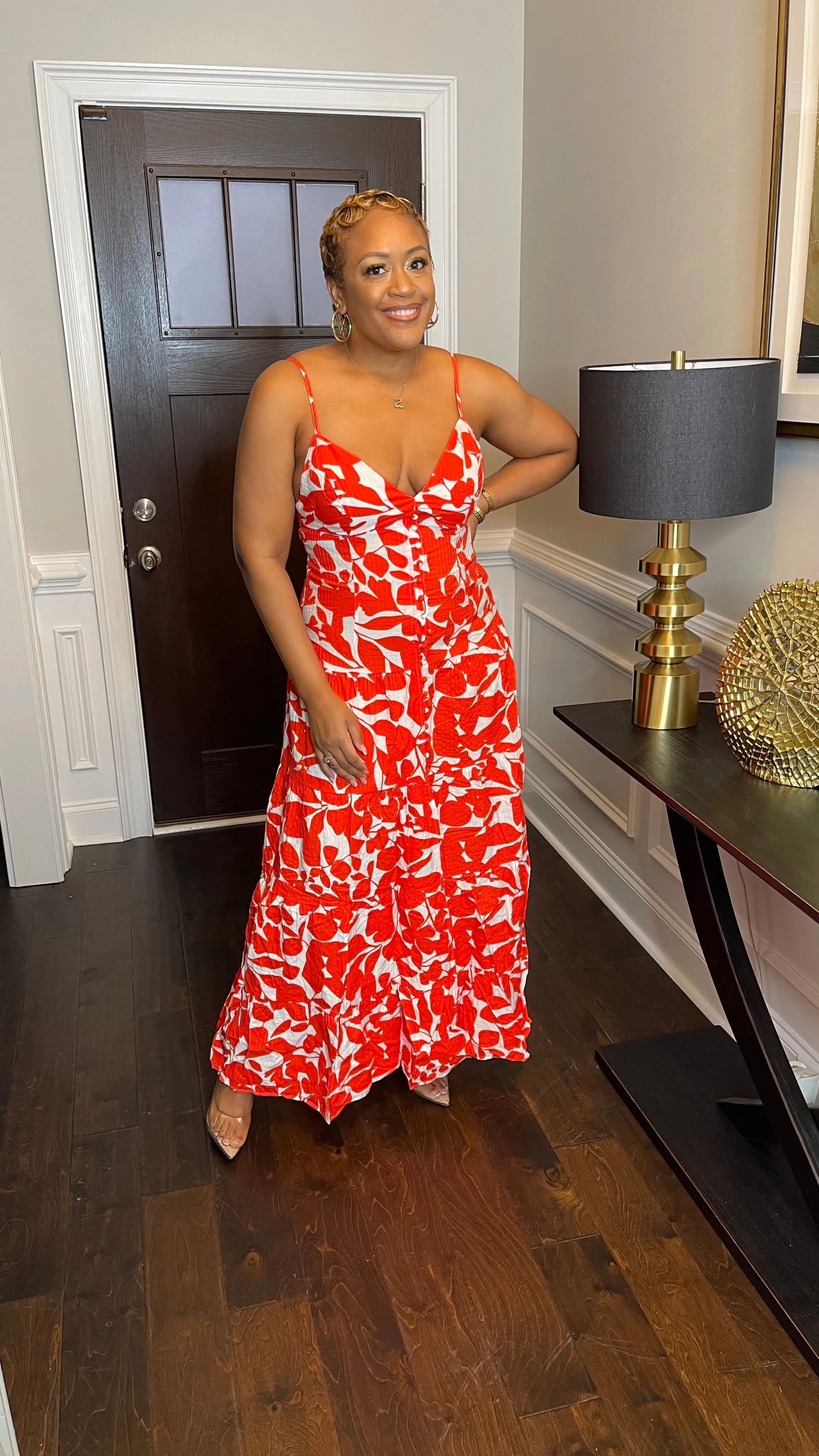 Floral Print Maxi Dress - Orange