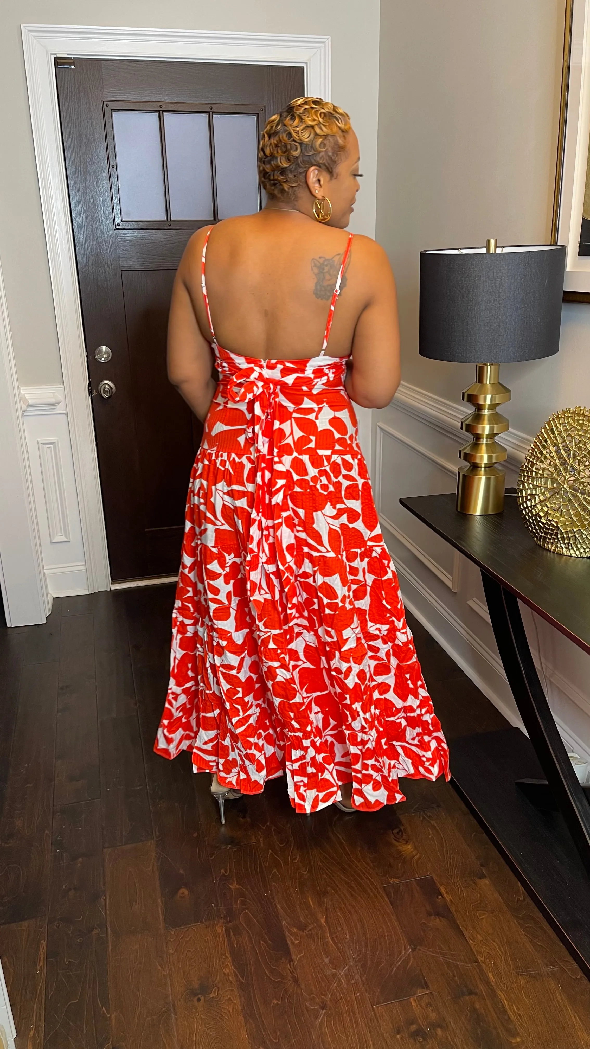 Floral Print Maxi Dress - Orange