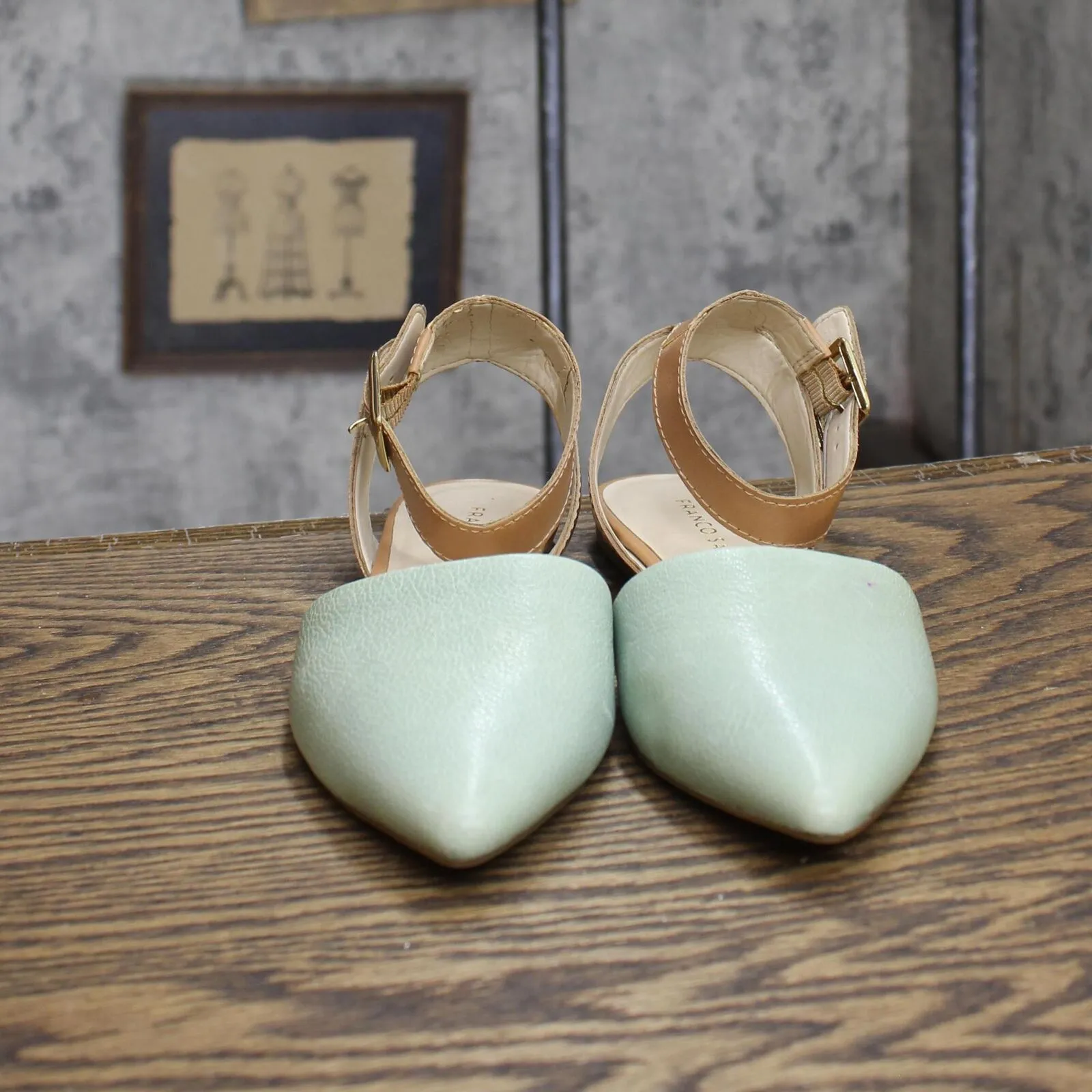 Franco Sarto Womens Vintage Strap Open Flat Sandals 1673eb968b42e7 Mint Green 6M
