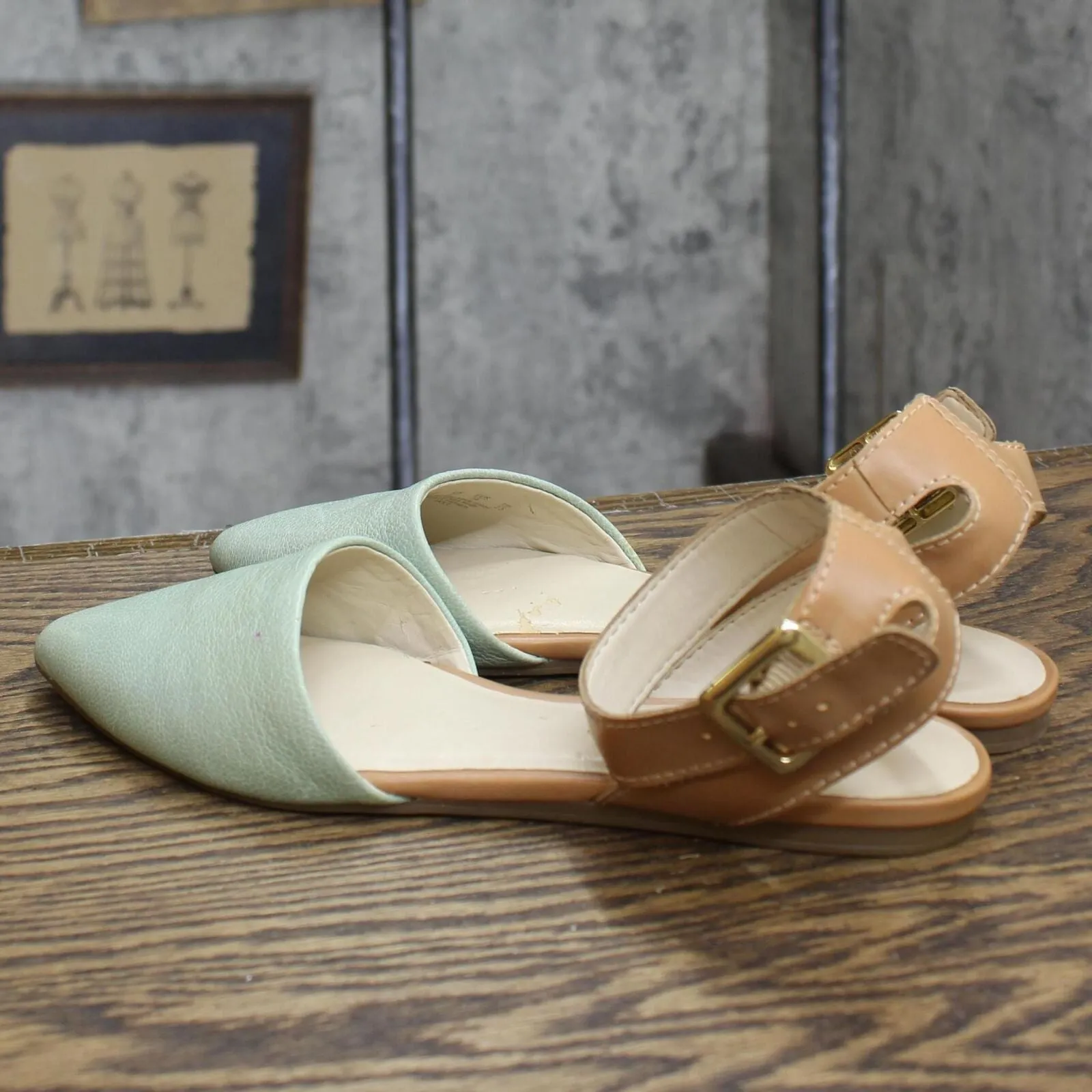 Franco Sarto Womens Vintage Strap Open Flat Sandals 1673eb968b42e7 Mint Green 6M
