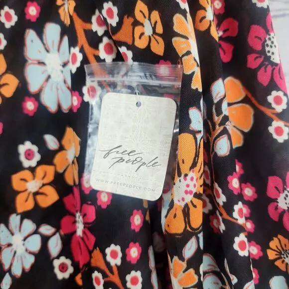 Free People Daisy Jane printed mini dress M black multi Oversized Hippie Boho