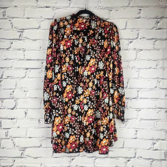 Free People Daisy Jane printed mini dress M black multi Oversized Hippie Boho