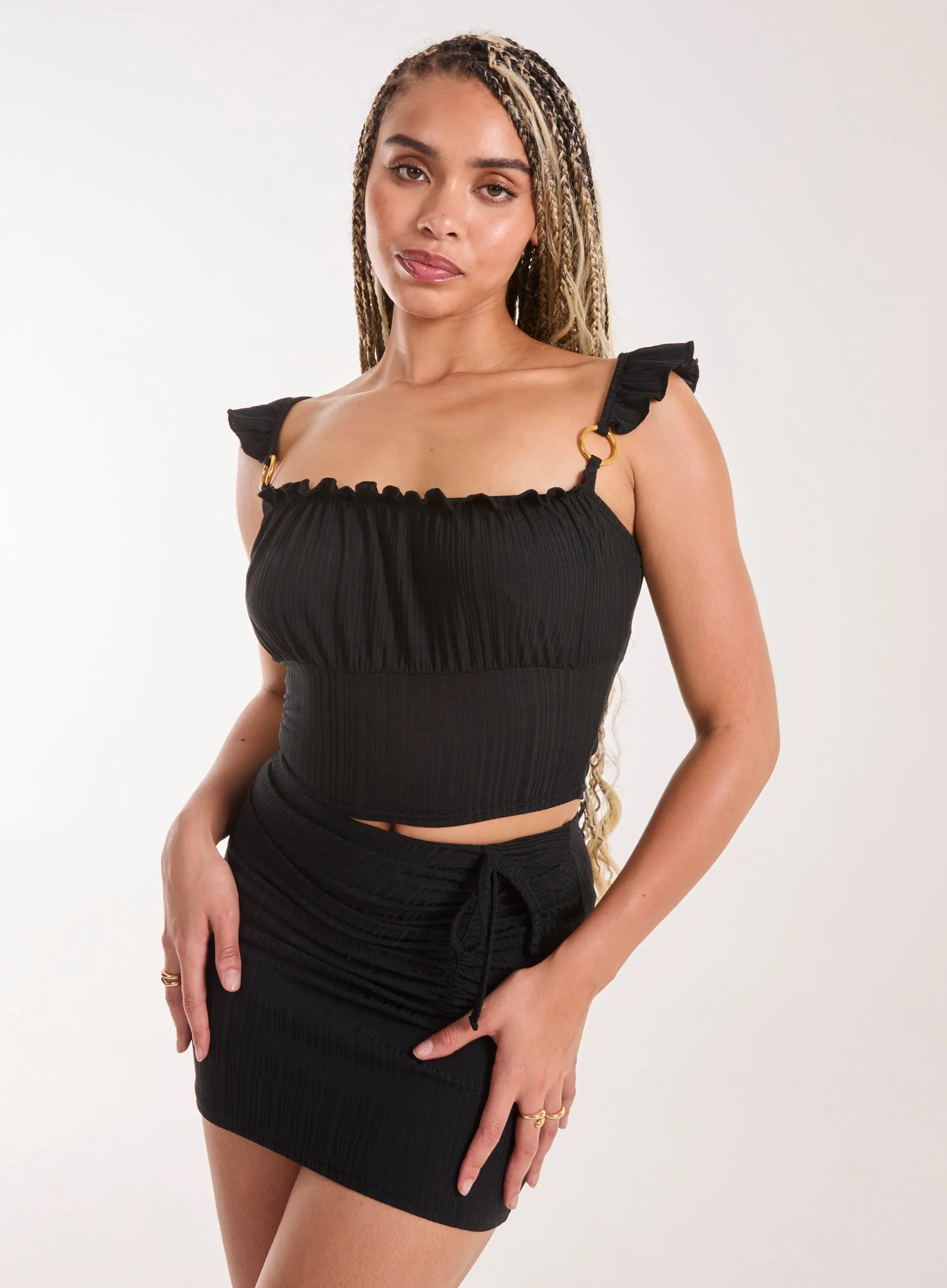 Frill Strap and Trim Crop Top