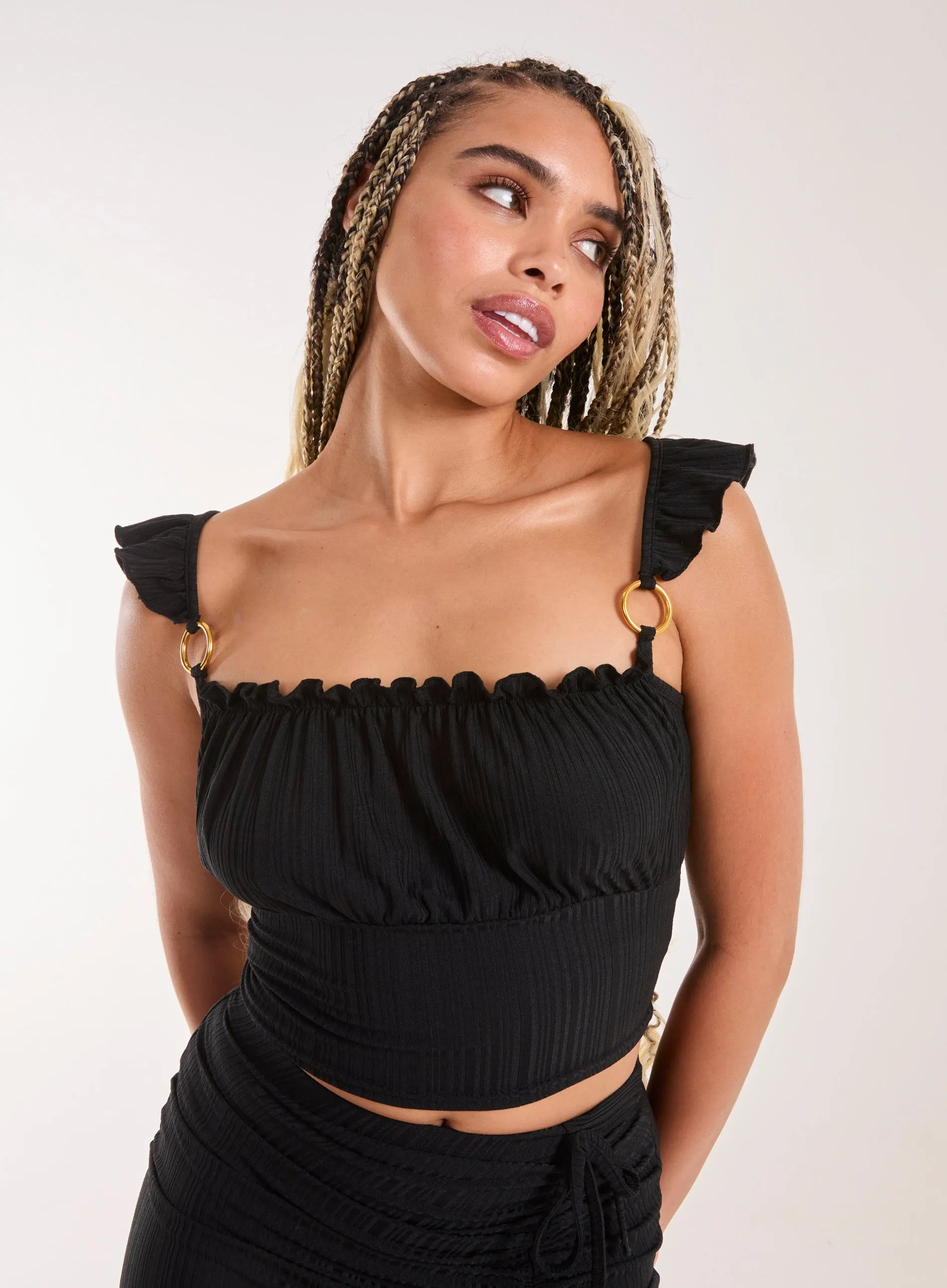 Frill Strap and Trim Crop Top