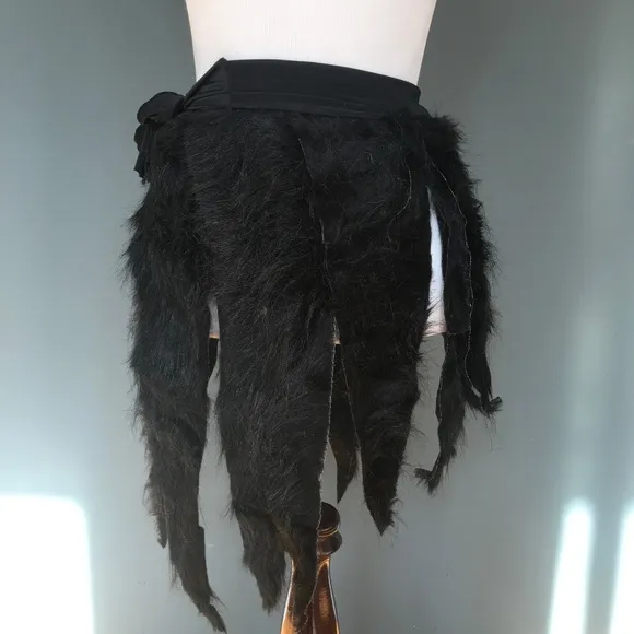 Fur Mini Skirt Black One Size Small Large Furries Halloween Cat Costume Cosplay